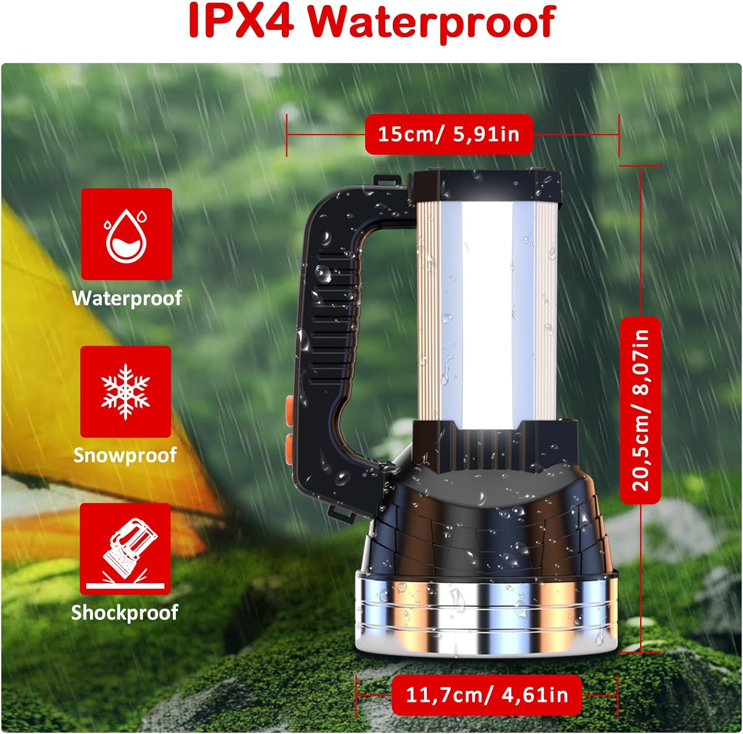 Masmejor LED Powerful Flashlight,10000Mah Rechargeable Handheld Spotlight, 2000LM, IPX4 Waterproof, 6 Modes, Portable Search Light for Emergency, Power Outages, Hiking, Camping & Outdoor Activities image number 5