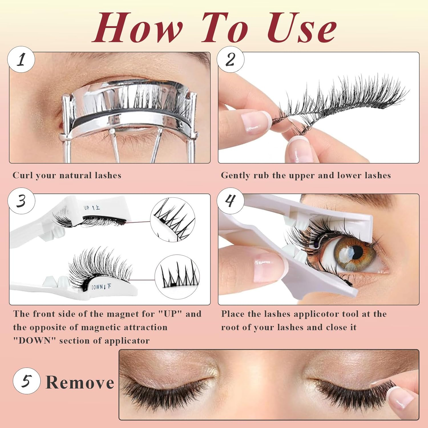 Magnetic Lashes with Applicator Magnetic Eyelashes Natural Look No Eyeliner Magnetic Eyelashes with Applicator Korean Magic Magnetic Eyelashes with Mirror and Curler image number 3