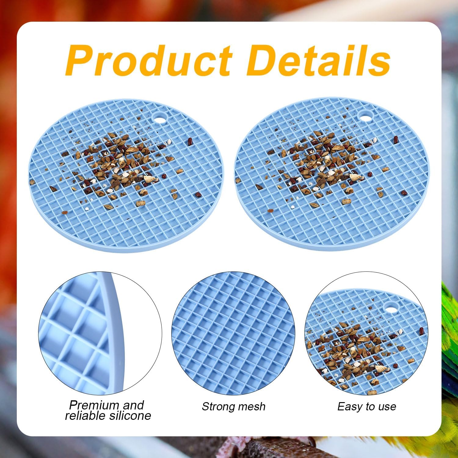 2Pcs Bird Slow Feeder Mats, Parrot Foraging Toys Silicone Feeding Mat Interactive Puzzle for Pet Cockatiel Parakeet Conure Budgies African Grey (Sky Blue) image number 2