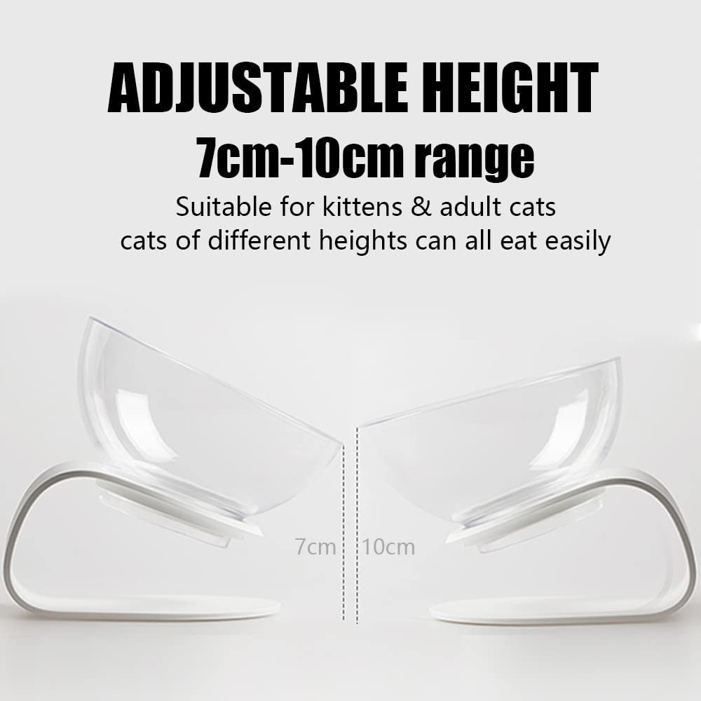 Tilted Cat Bowl with Stand 15&deg; Raised Cat Bowl anti Vomiting for Kittens Elevated Double Cat Bowls Plastic Transparent image number 4
