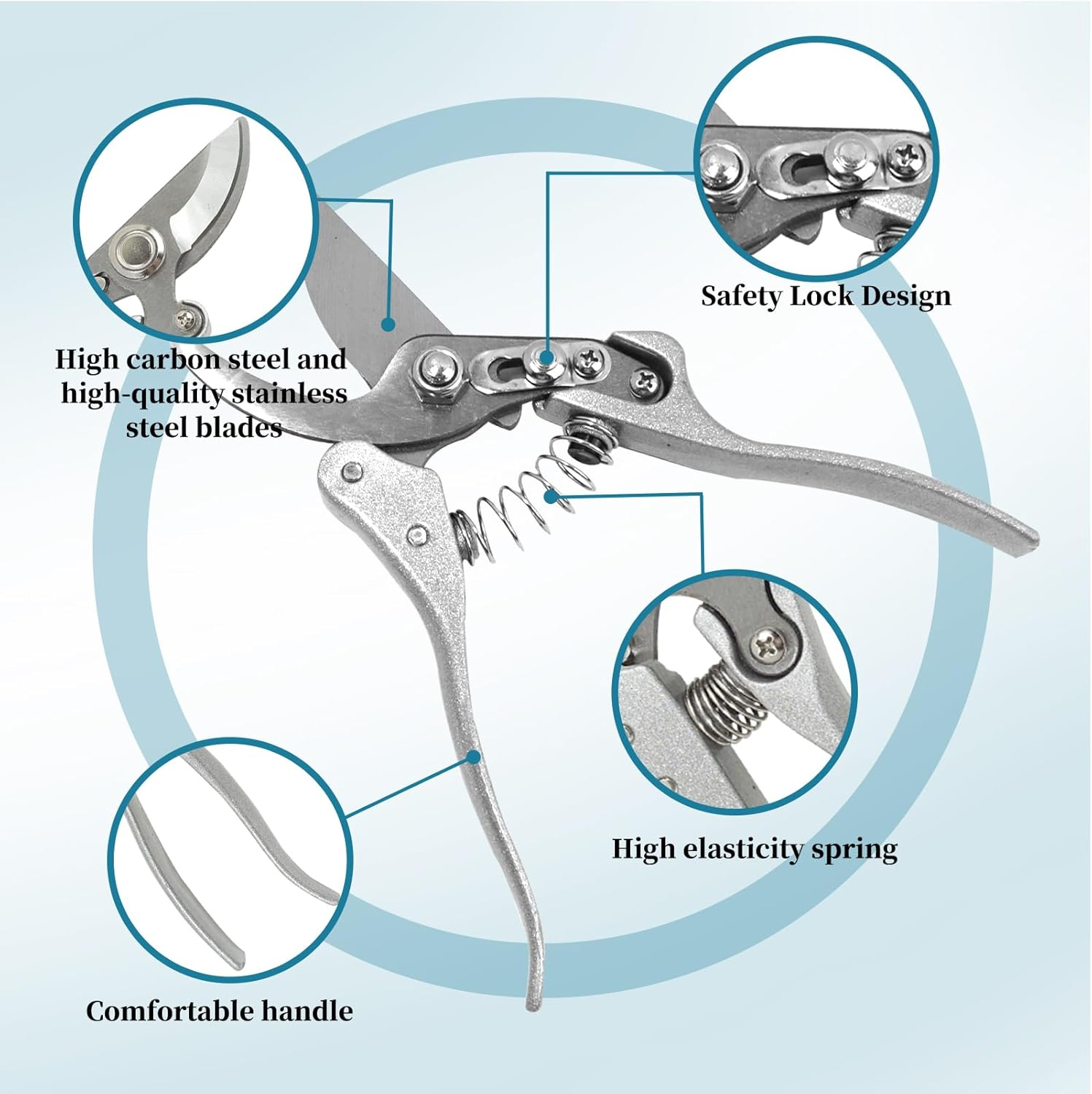 8" Bypass Pruning Shears - Stainless Steel Garden Shears, Professional Secateurs for Gardening, Versatile Garden Tools for Bonsai & Edging Border, Essential Gardening Supplies​ image number 5