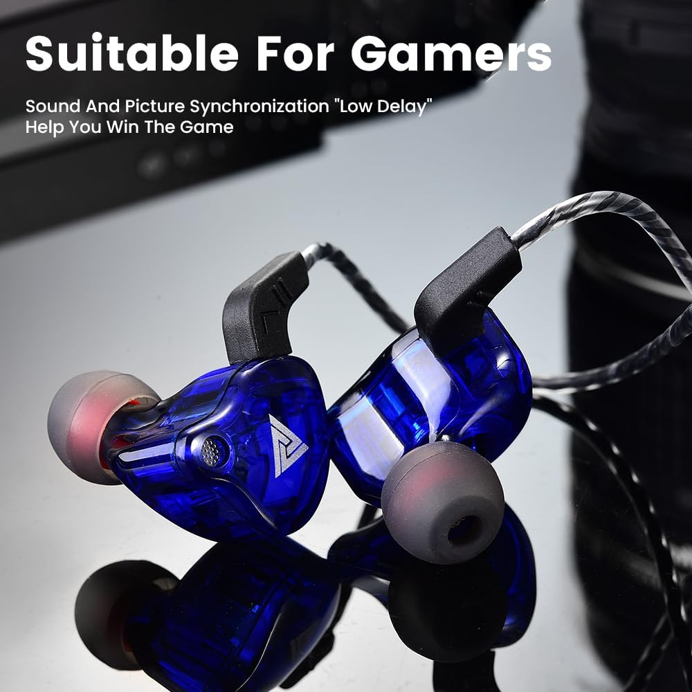 Qkz Ak6 Gaming Earbuds with Mic,Universal 3.5Mm Hifi Sport Headphones in Ear Earphone for Running with Microphone Headset Music Earbuds (With Mic, Blue) image number 6