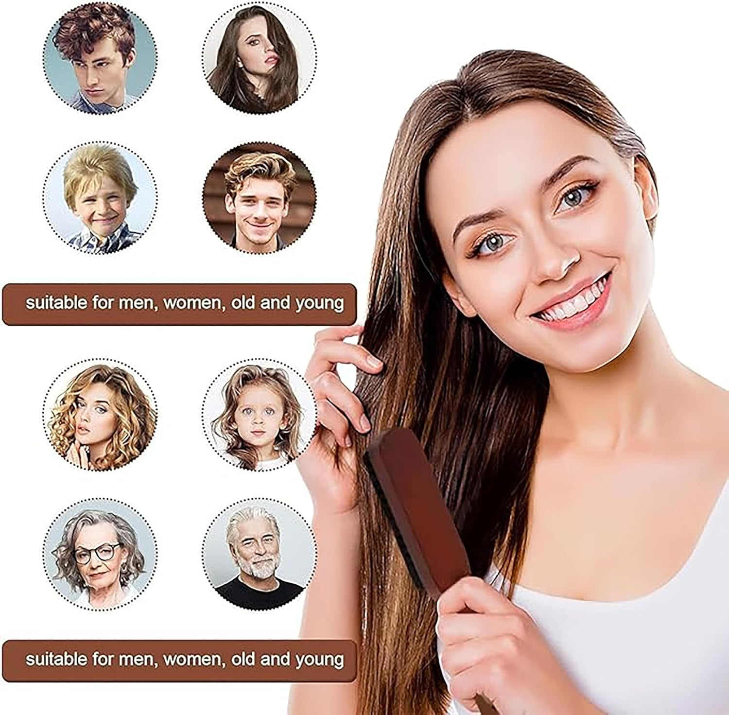 Anti Static Quiff Roller Hair Brush for Men and Women,2Pcs Boar Bristle round Hair Brush Set with Nylon Pin,Smoothing and Teasing for Sleek Hair, Slick Back Hairstyles, and Enhanced Beard Shine