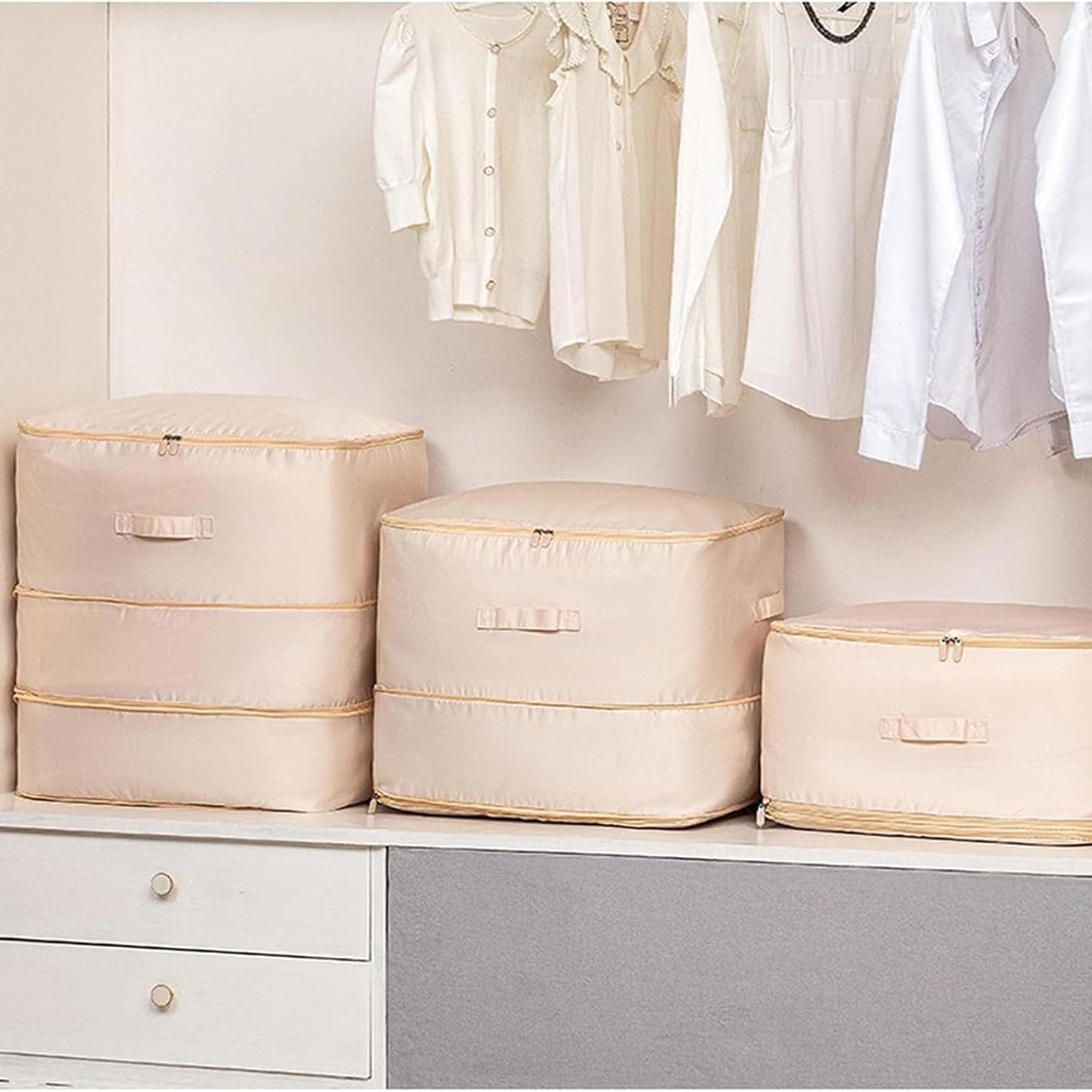 Ultra Space Saving Self Compression Organizer, 2024 New Ultra Space Saving Storage Tote for Comforters, Self Compression Moving Organizer Bags for Comforters, Clothes, Blankets (L(54*42*30Cm),Blue) image number 2