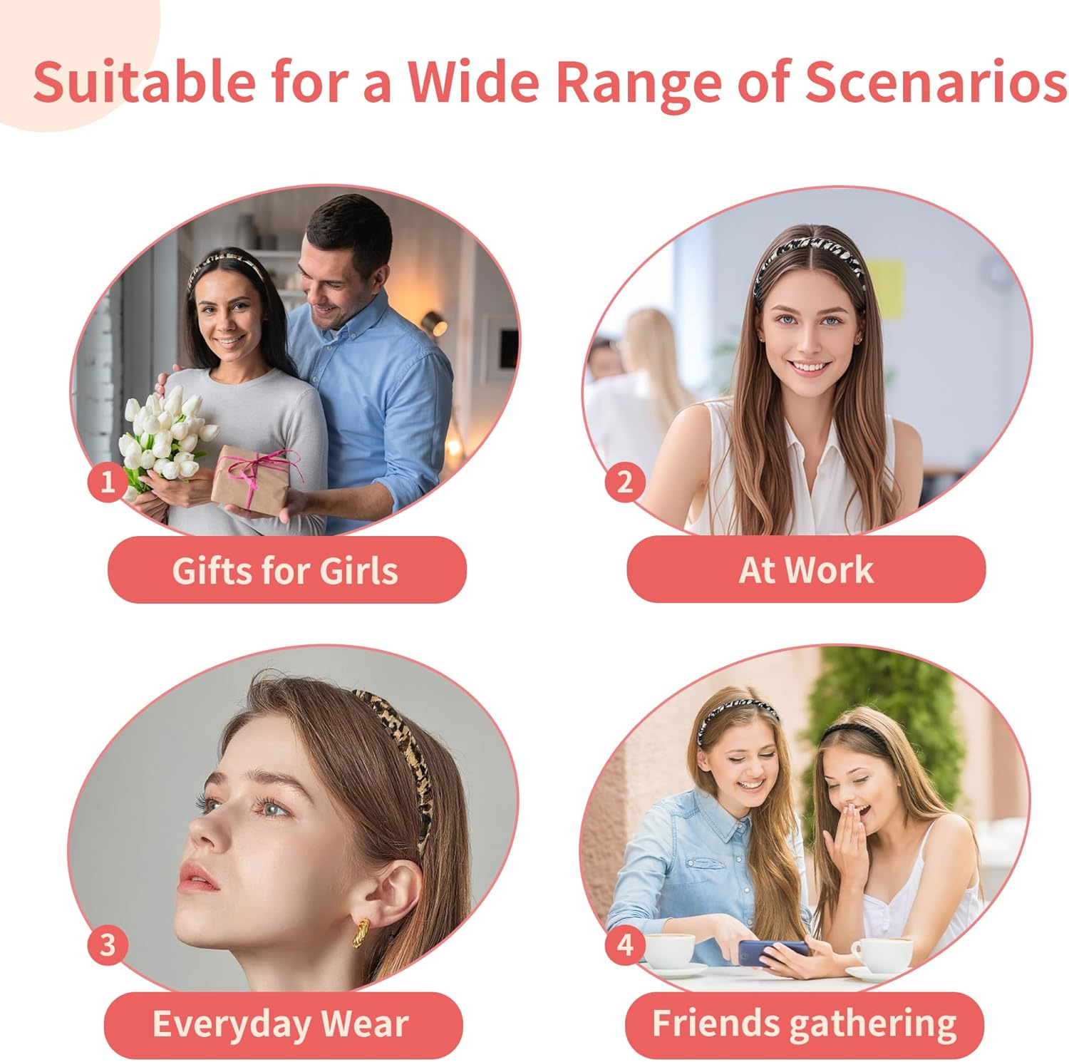 Pack of 5 Hair Bands for Girls and Women, Plastic Headbands with Teeth Comb Thin, Fashion Elasticity, Non-Slip Hair Bands with Leopard Print, Plain Headband, Hair Accessories image number 1