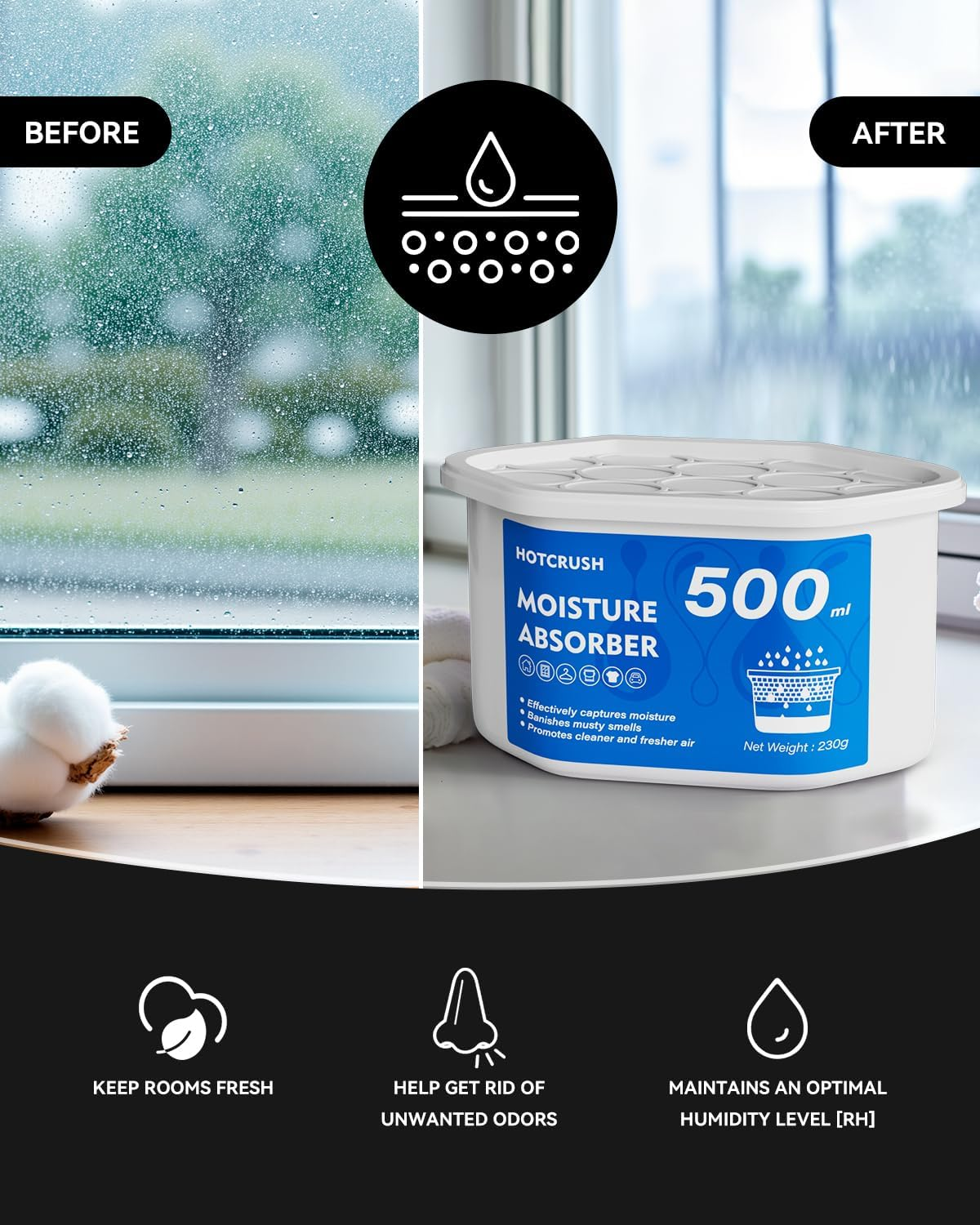 DOLAMOTY Moisture Absorber Boxes 16Pack - Disposable 500Ml Portable Dehumidifier Moisture Absorber & Odor Remover for Your Bathroom, Closet, Wardrobes, Kitchen,Laundry & Car, No Electricity Required image number 2