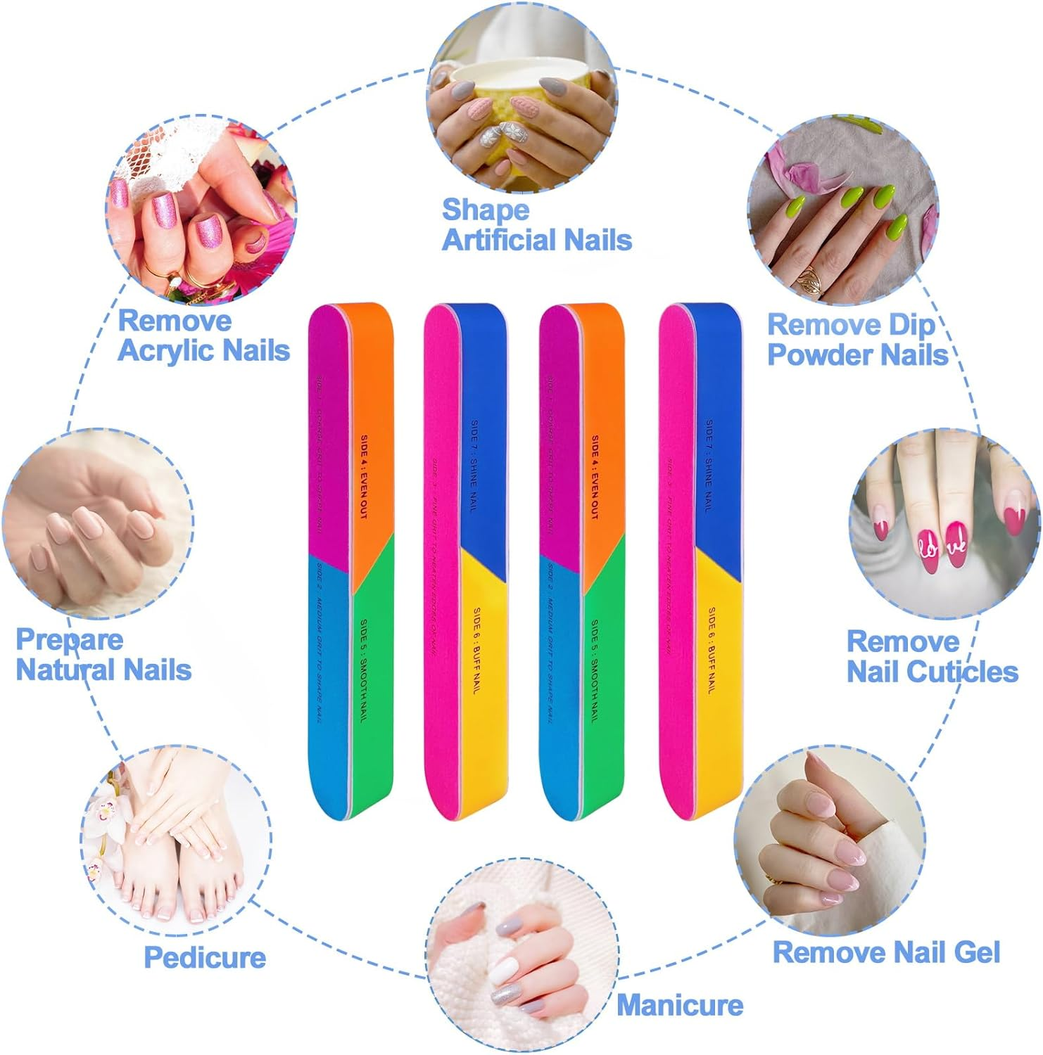 7 Way Nail Buffer (4 Pcs), Upgraded Buffing Block Seven Steps Polisher Fingernail Files Buffer 120/240/600/3000/6000 Grit for Shinning Nails