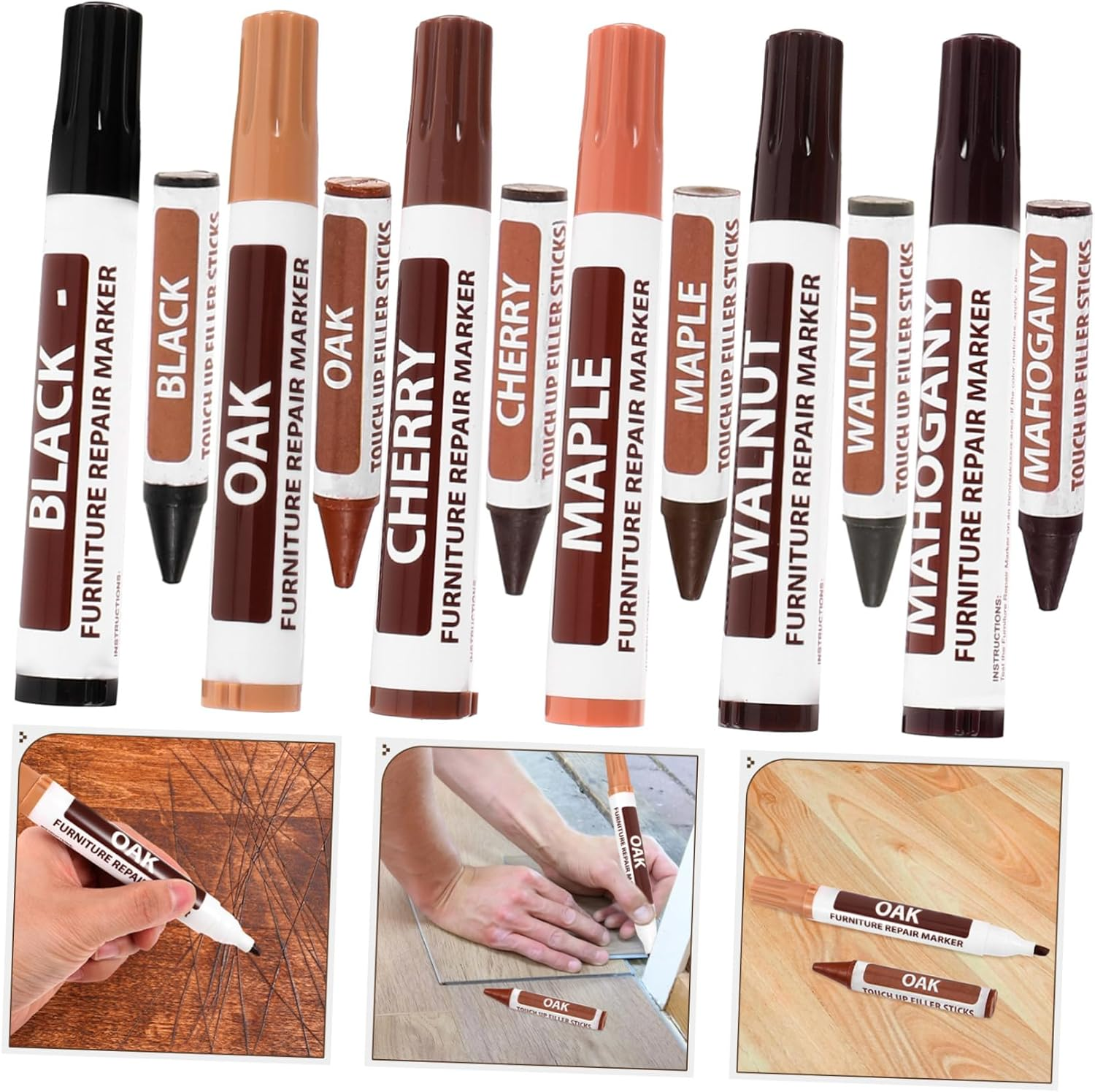 Furniture Touch-Up Markers and Wax Repair Kit for Wooden Furniture and Floors, Multi-Color Scratch Repair Pens 6 6 Set for Home Wood Surface Restoration image number 4