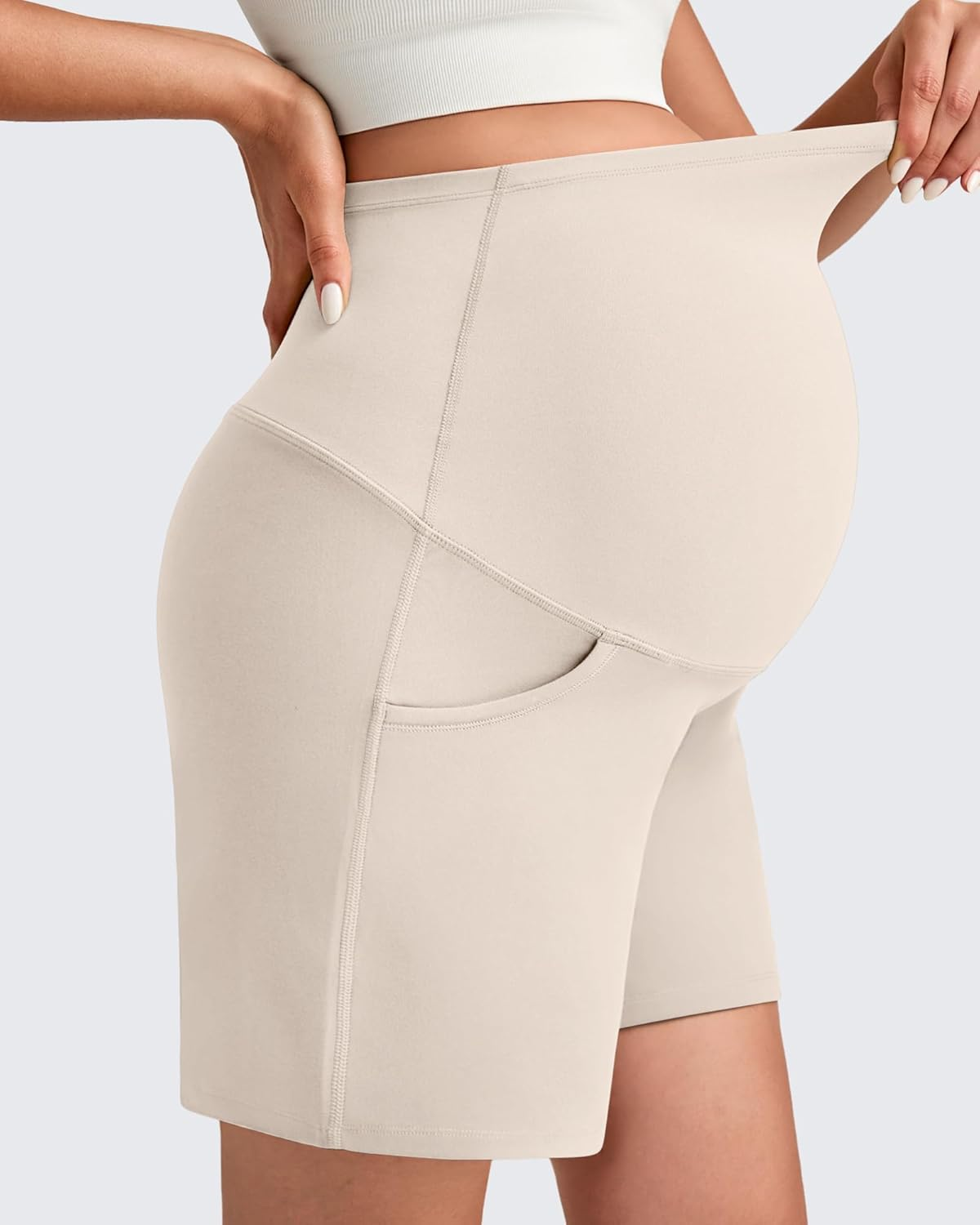 G4Free Maternity Shorts with Pockets over the Belly Stretchy 6'' Pregnancy Yoga Pants Athletic Workout