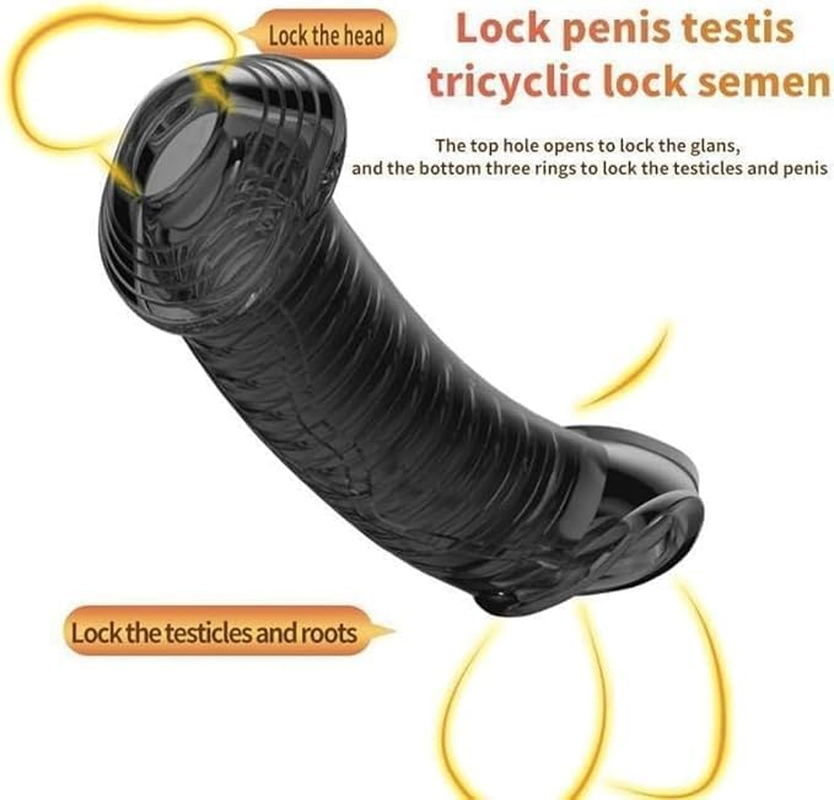Silicone Penis Rings Sheath Male Penis Sleeve Girth Reusable Penis Sleeve Extender Enlarger Enhancing for Adult Men image number 6
