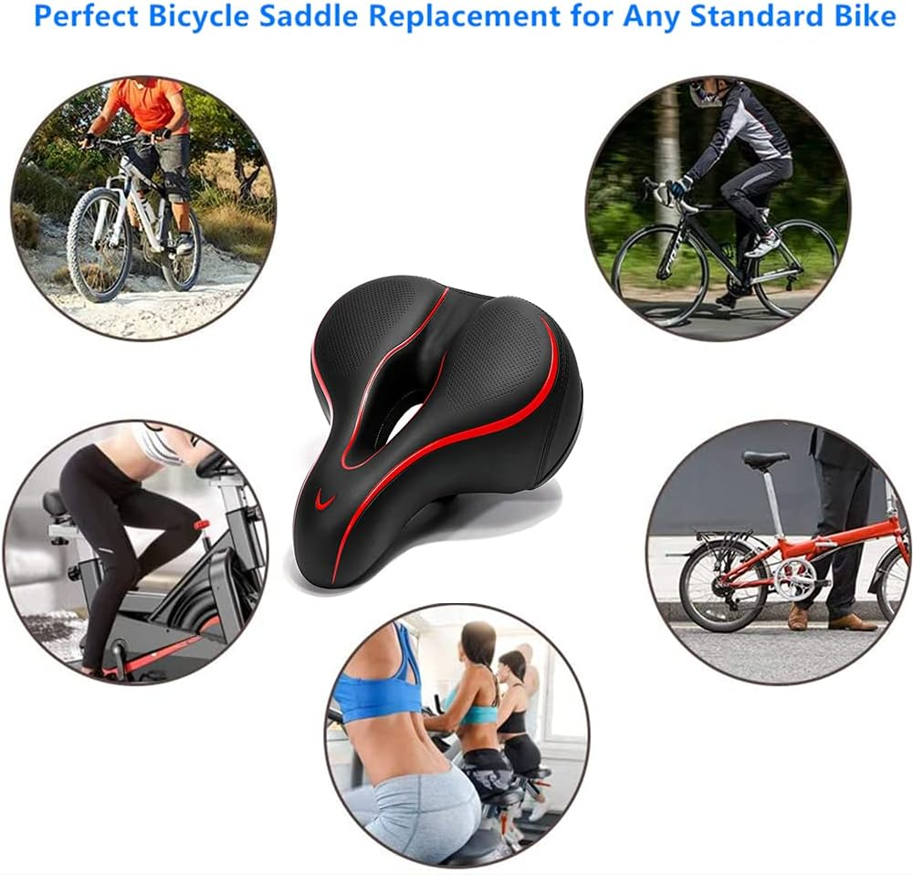 Bicycle Seat, Comfortable Exercise Bike Seat Cushion for Men and Women, Universal with Dual Shock Absorbing Ball Mountain Bike Oversized Extra Road Wide Bicycle Saddle with Reflect. image number 1