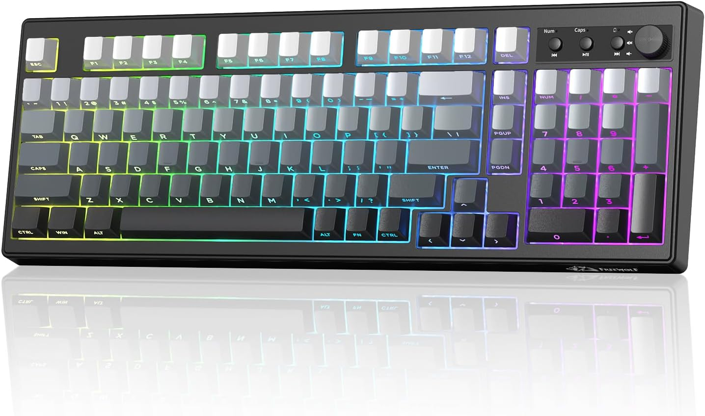 ZIYOU LANG K100 Wireless Gaming Keyboard,99 Keys Tri-Mode Bt/2.4Ghz/Usb-C Creamy Color Keyboard with Number Pad Rgb,Media Knob Custom Programmable Computer Keyboards for Pc/Mac/Xbox (Black)