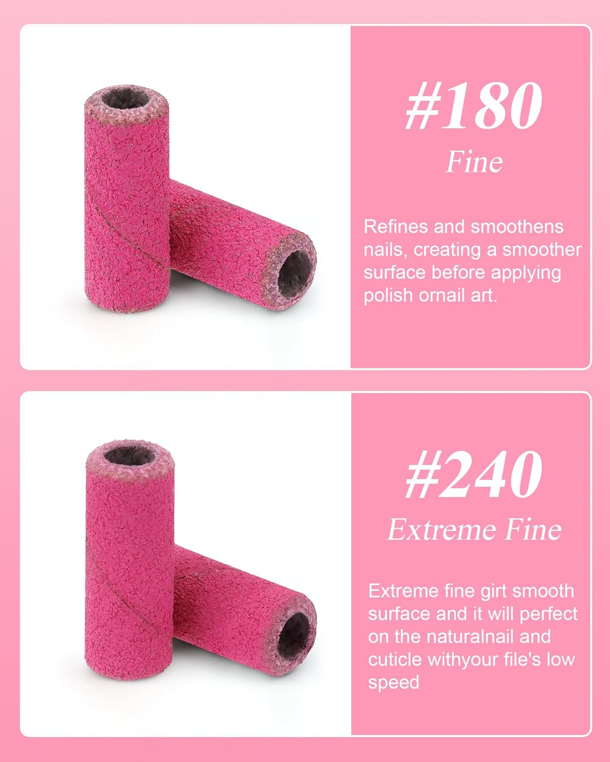 100 Pcs Mini Sanding Bands for Nail Drill,240 Grit Small Sanding Bands Nail Drill Bits with 3.1Mm Mandrel Bit for Acrylic Nails Natural Nails Gel Manicures and Pedicure,Rose Red image number 2