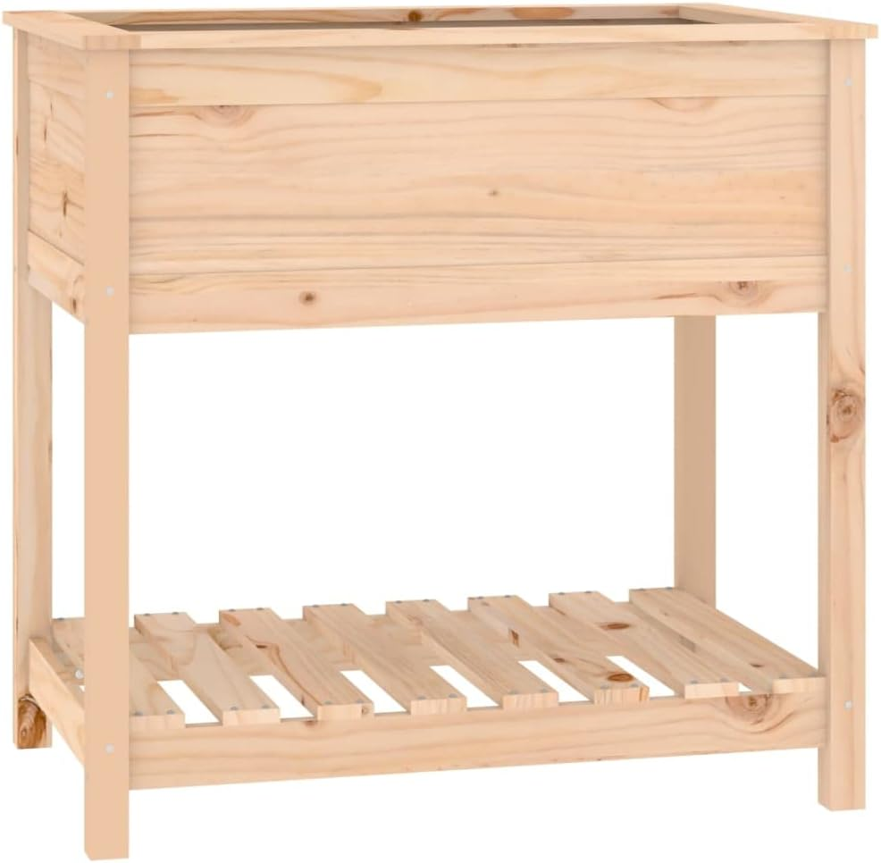 'Vidaxl Gray Solid Pine Wood Planter with Shelf, Square Garden Pot with Ample Planting Space - 54X54X81 Cm