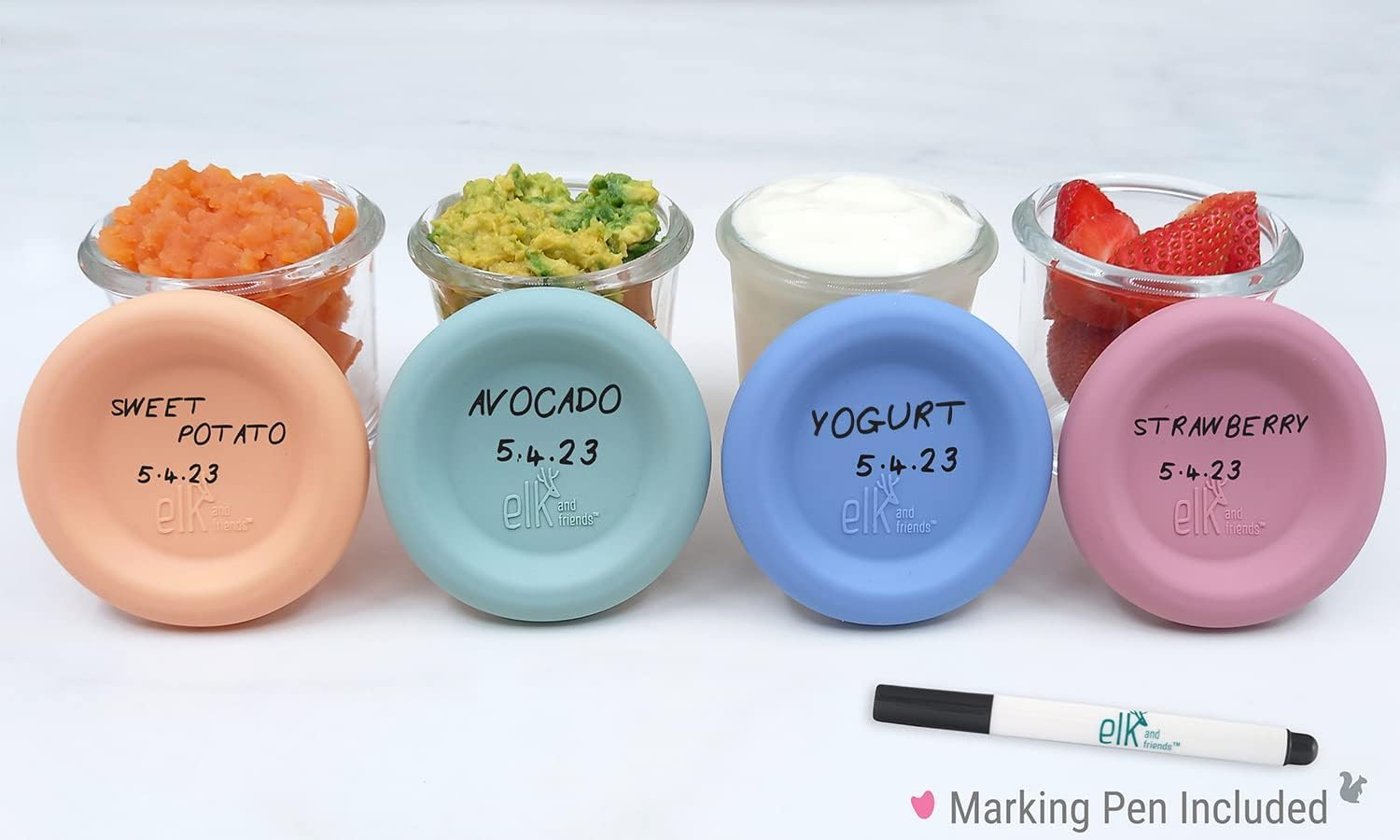 Elk and Friends 4Oz Borosilicate Glass Baby Food Storage Jars with Silicone Lid | Strong Glass |Microwave, Oven & Dishwasher Safe | Infant and Babies | 6 Pack image number 4