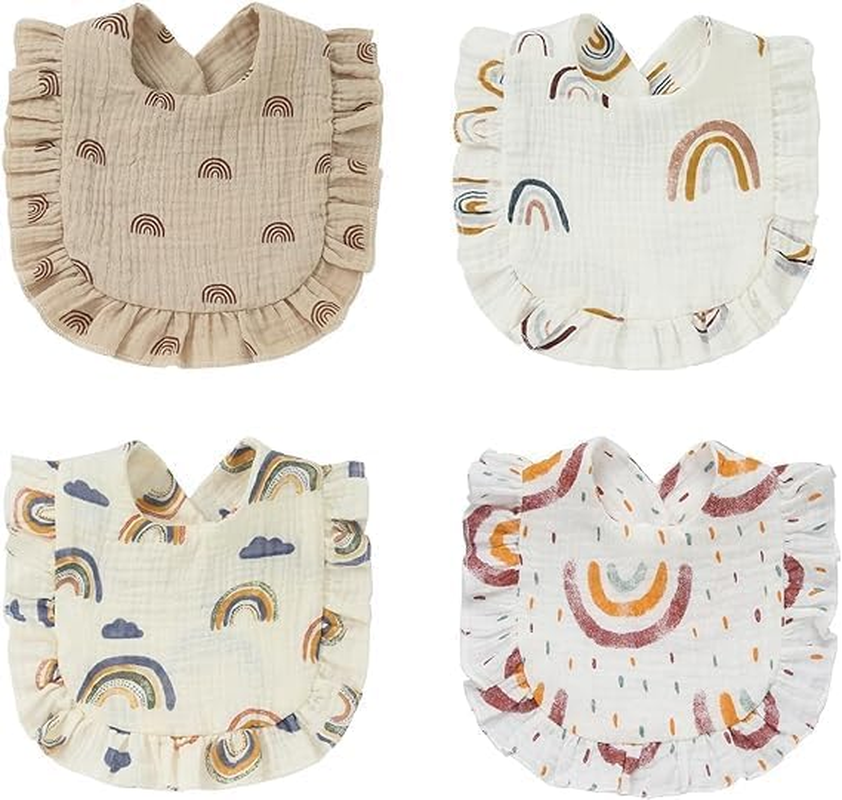 ZONEY 4 Pack Solid Muslin Baby Bibs Baby Bandana Drool Bibs Absorbent Cotton Bibs for Unisex Boys Girls - Animal image number 7