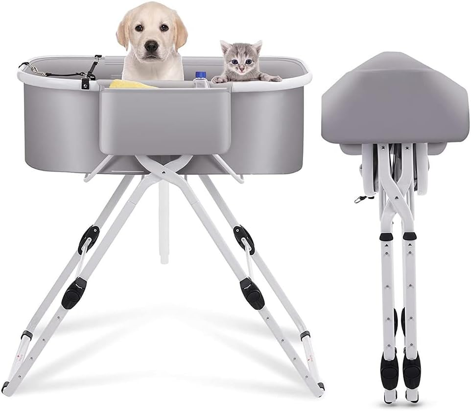 Portable Dog Bathtubs,3 in 1 Elevated Pet Bath Tubs Foldable Dog Washing Station for Small and Medium Dogs, Cats Home Bathing, Shower and Grooming,5 Adjustable Heights, up to 140 Lbs