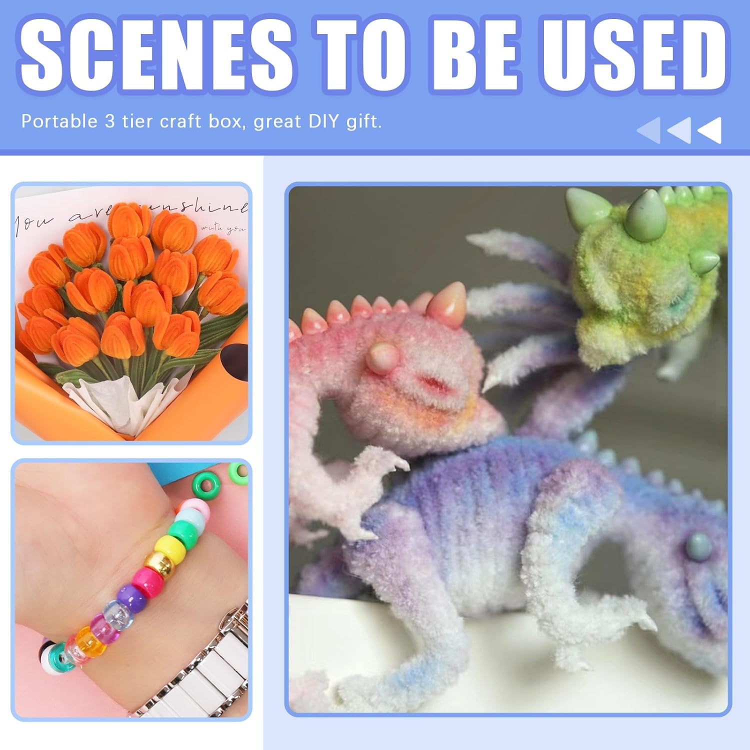 Glarks 917Pcs Purple Craft Arts Supply Kit, Crafting Supplies with 3Pcs Installed Tools Set in Portable 3 Layered Plastic Box for DIY Project image number 3