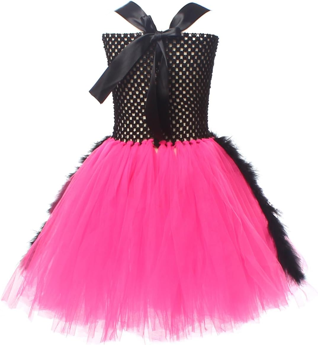 IBAKOM Witch Costume Girls Halloween Costume Children 2-Piece Cosplay Outfit Dress X 1 + Witch Broom X 1 Tulle Dress Wizard Costume Fancy Dress Costume for Carnival Cosplay Party Festival Rose Red 2-3