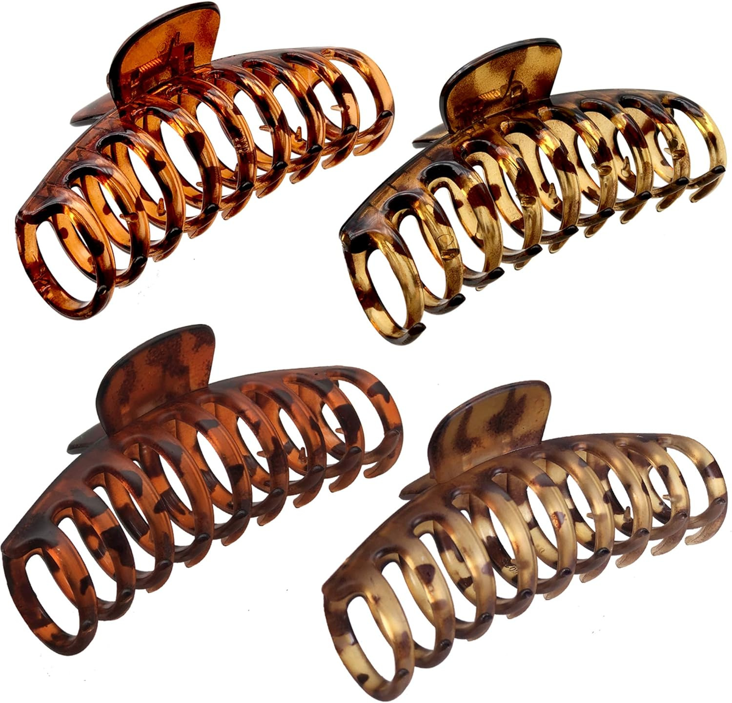OWIIZI Large Hair Claw Clips for Women 4.3" Matte Leopard Jumbo Hair Clips Non-Slip Ponytail Barrette Strong Hold Claw Clips for Girls Long Thick Hair (4Packs)