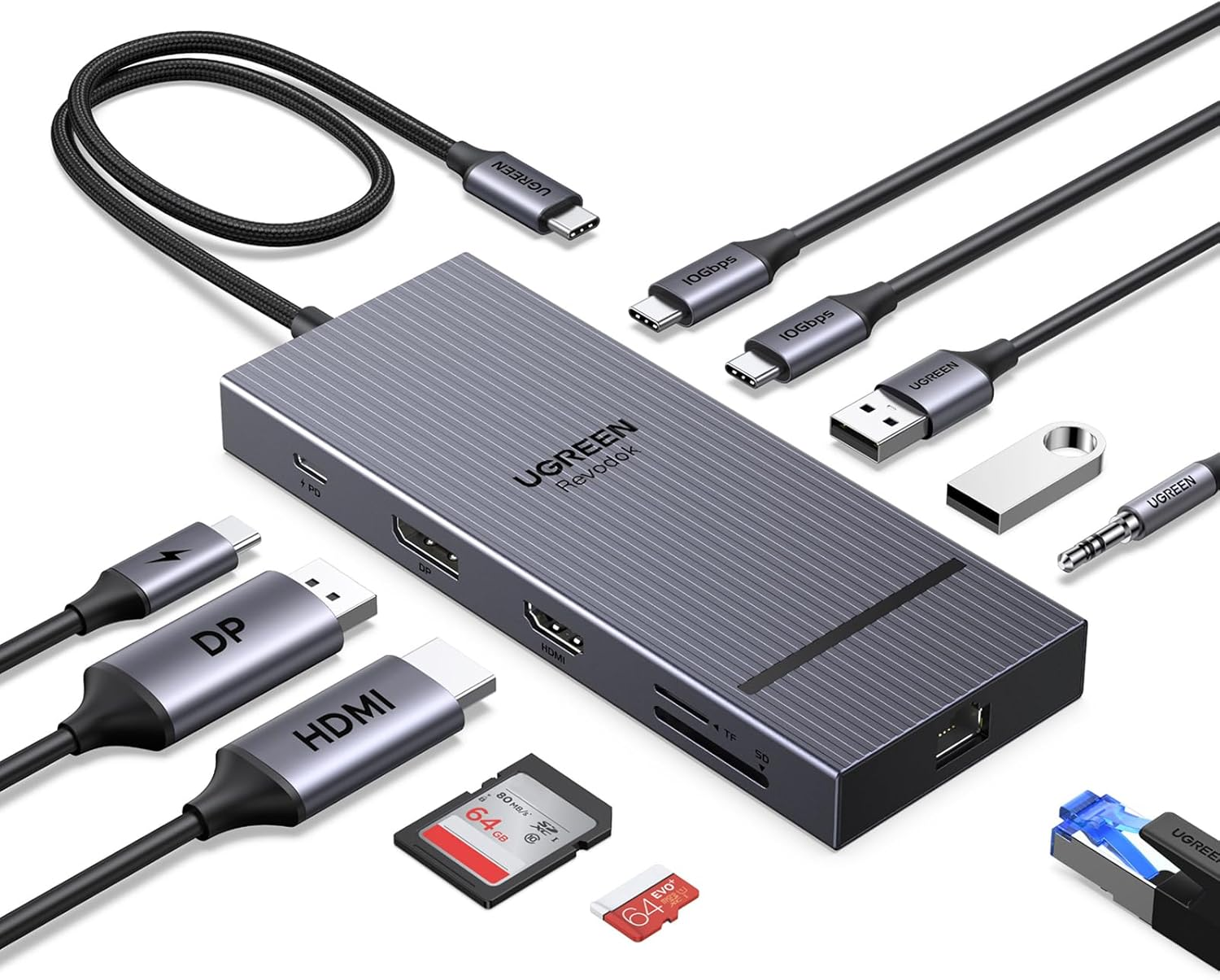 UGREEN Laptop Docking Station, Revodok Pro 11-In-1 USB C Hub with 4K@120Hz Displayport, HDMI, 2X 10 Gbps Type C, 2X USB-A 2.0 Data, 100W PD, 1000Mbps Ethernet, SD/TF, 3.5Mm Port for Thinkpad, HP, Dell image number 3