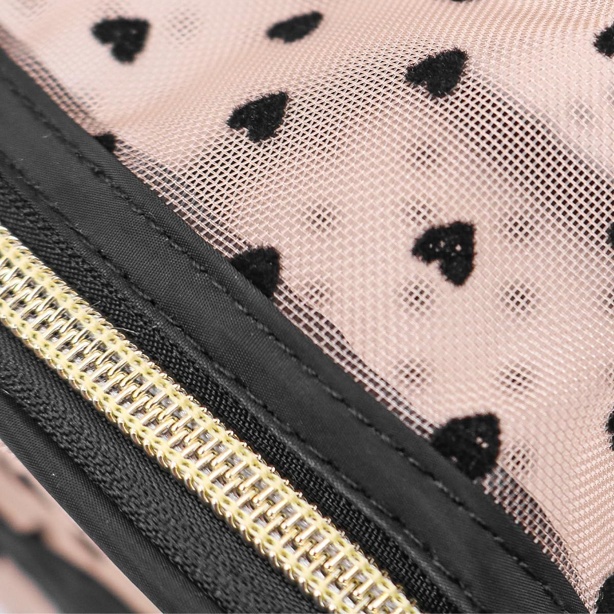 Set of 2 NUZAMAS Mesh Cosmetic Bag Heart Pink Portable Makeup Pouch Travel Toiletry Bag Mini Zipper Mesh Pouch Makeup Organizer for Home Office Travel Women Girls image number 5