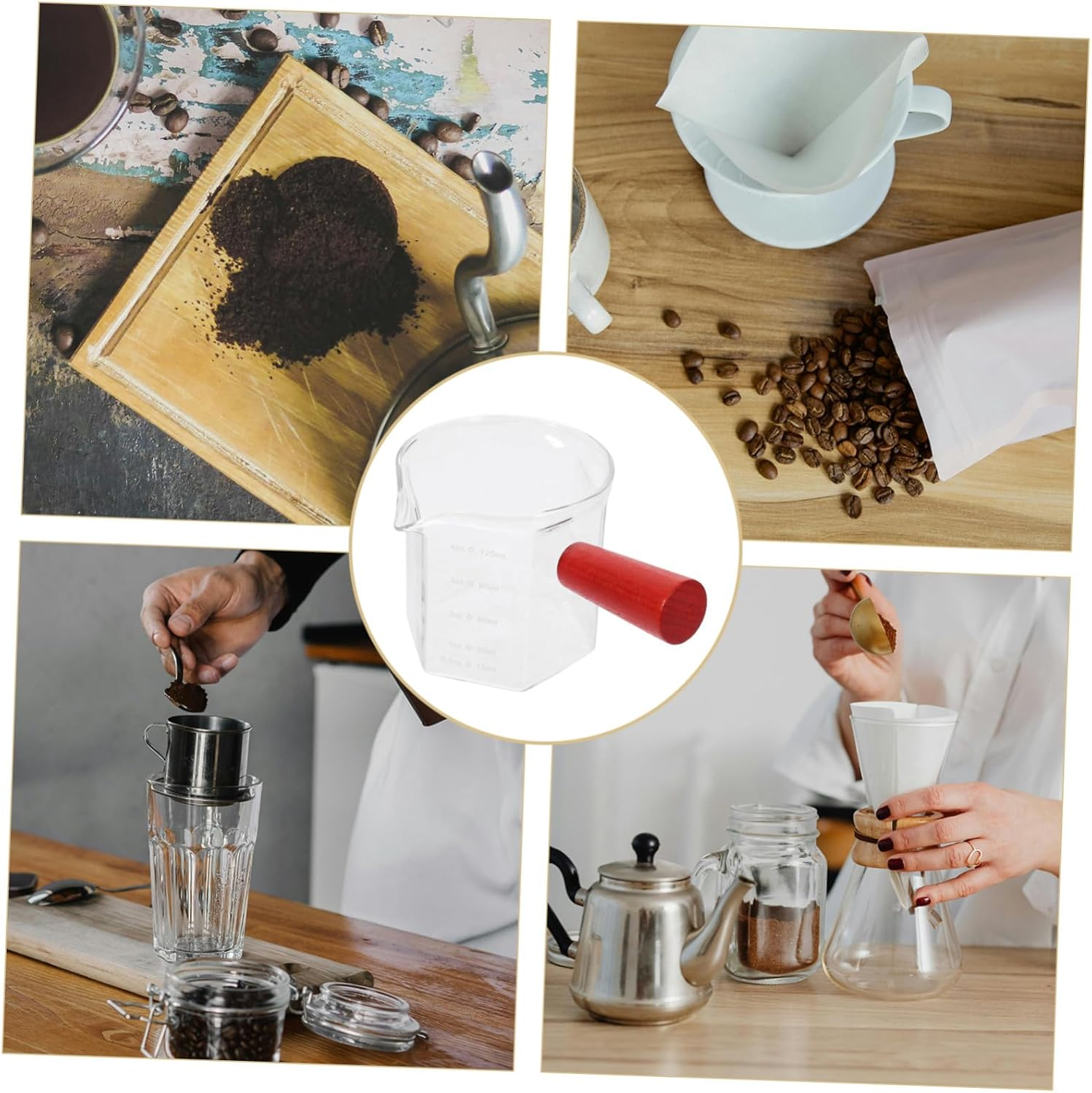 FUNOMOCYA Glass Coffee Measuring Cup with Handle Transparent Espresso Pitcher for Precise Coffee Volume Measurement Scale Marked Milk Syrup Pourer Random Color