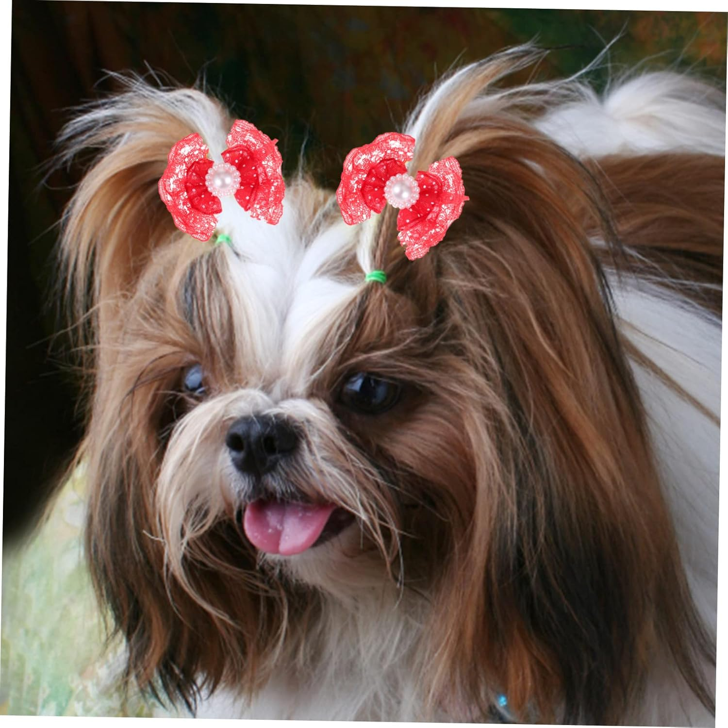 Kisangel 50Pcs Multicolor Dog Bows with Rubber Bands for Dogs and Cats Comfortable Elastic Hair Accessories for Pet Grooming and Decoration image number 1