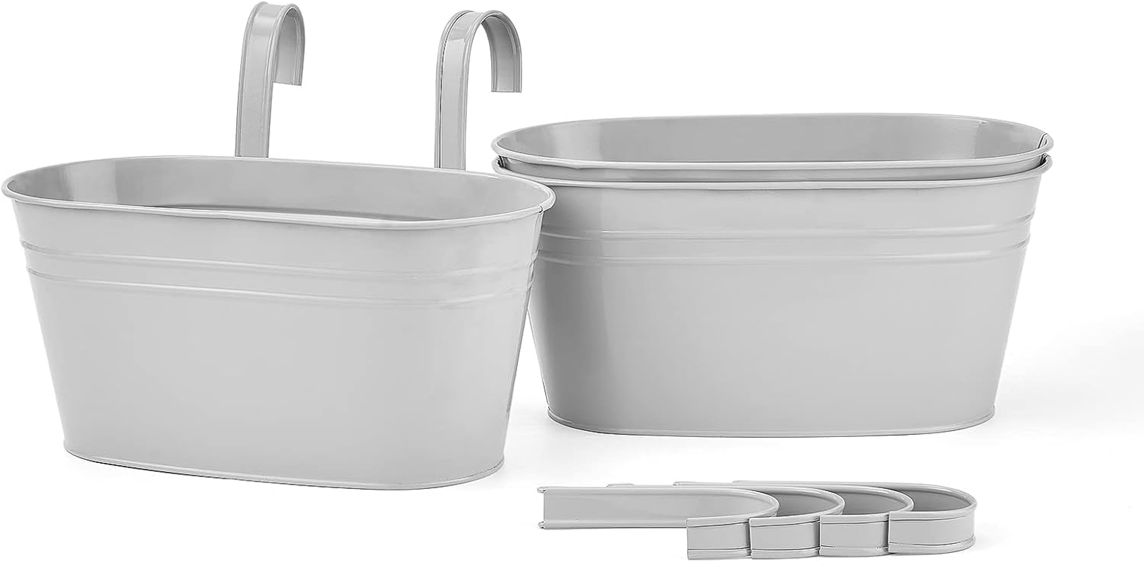 Metal Iron Hanging Flower Pots for Railing Fence Outdoor Planter - 3 Pcs Countryside Style Window Flower Plant Holder with Removable Hooks for Home Decor (Grey) - Grey image number 4