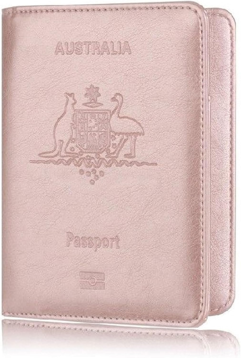 Australian Passport Cover Anti-Magnetic PU Leather Holder Bank Card Airplane Wallet Passport Sleeve(Pink)