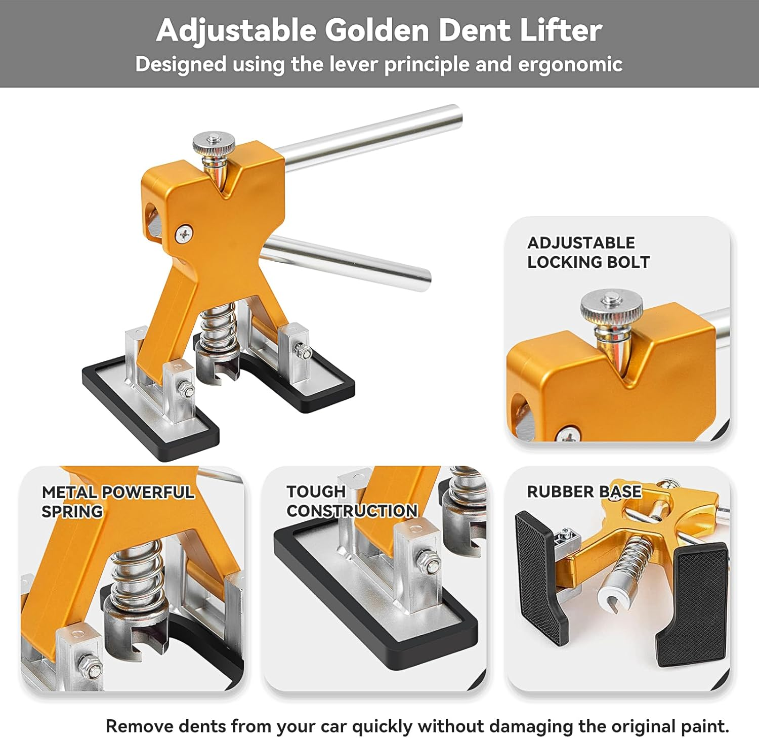 97Pcs Dent Puller Kit, Paintless Dent Removal Kit for Dent Repair, Dent Repair Kit with Golden Lifter, Slide Hammer T-Bar, Bridge Puller, Car Dent Puller Kit for Auto Hail Damage Door Ding image number 6