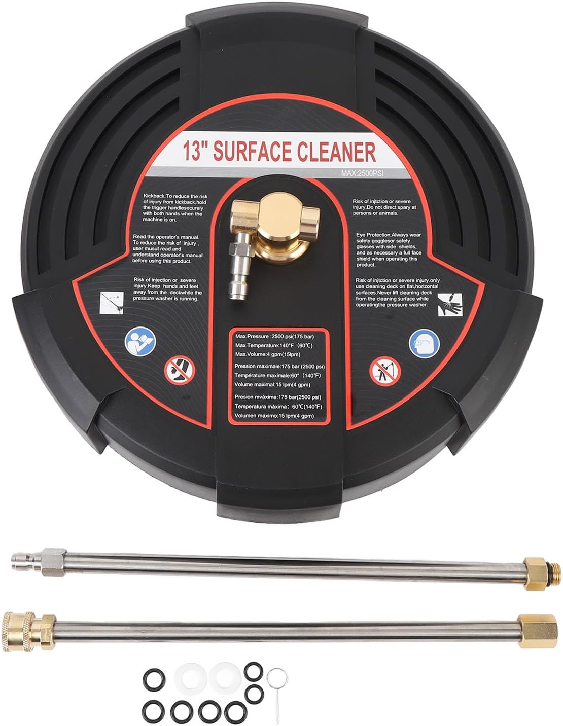 13 Inch Pressure Washer Surfaces Cleaner, 2500PSI Stainless Steel Surfaces Cleaner with 1/4 Inch Quick Connect and 2 Extension Wands Power Washer Attachment for Concrete, Driveway image number 1