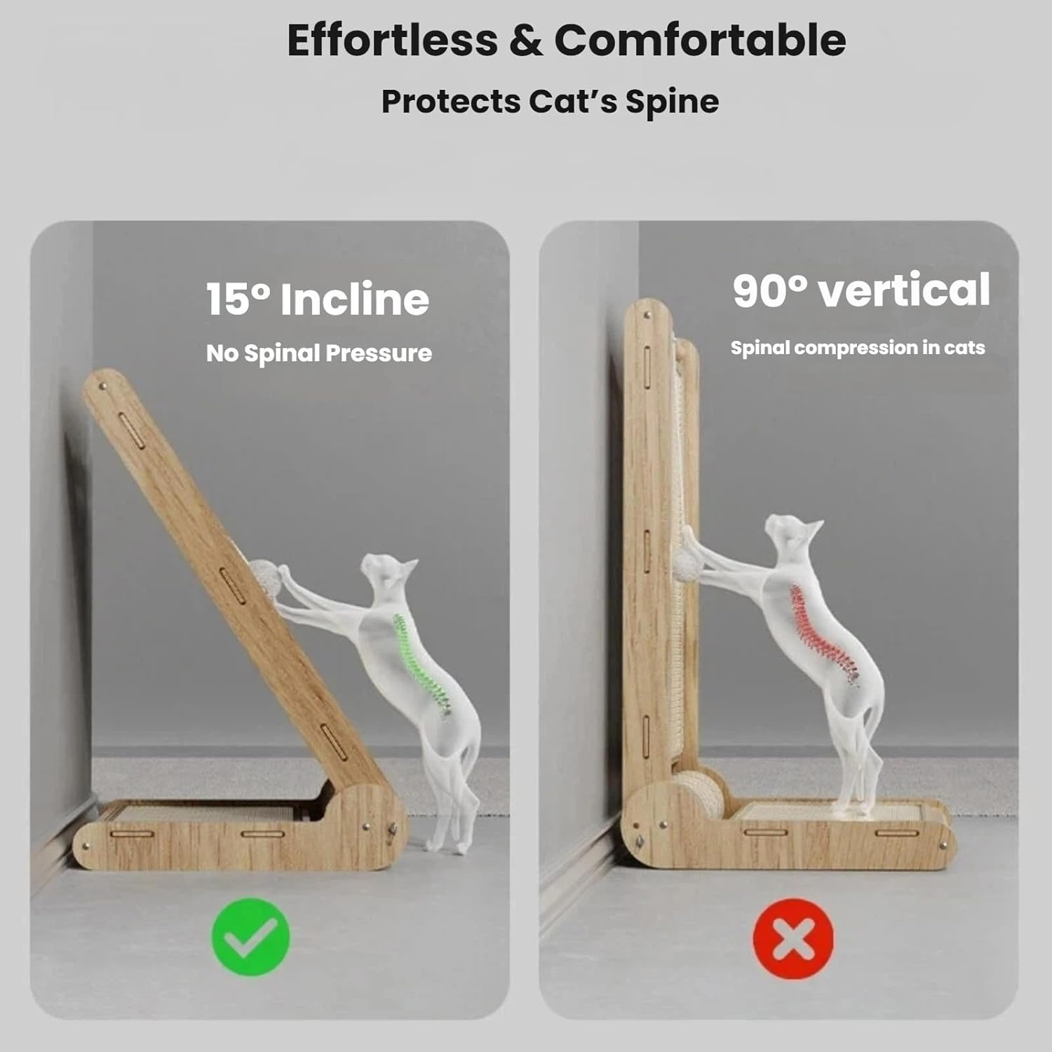 Larger Cat Scratching Board, L-Shaped Wooden Cat Scratcher Ramp for Indoor Cats,Vertical Cat Scratching Post with Rotatable Sisal Balls,Teaser Wand & 2 Chirping Fabric Birds,Sturdy Furniture Protector image number 1