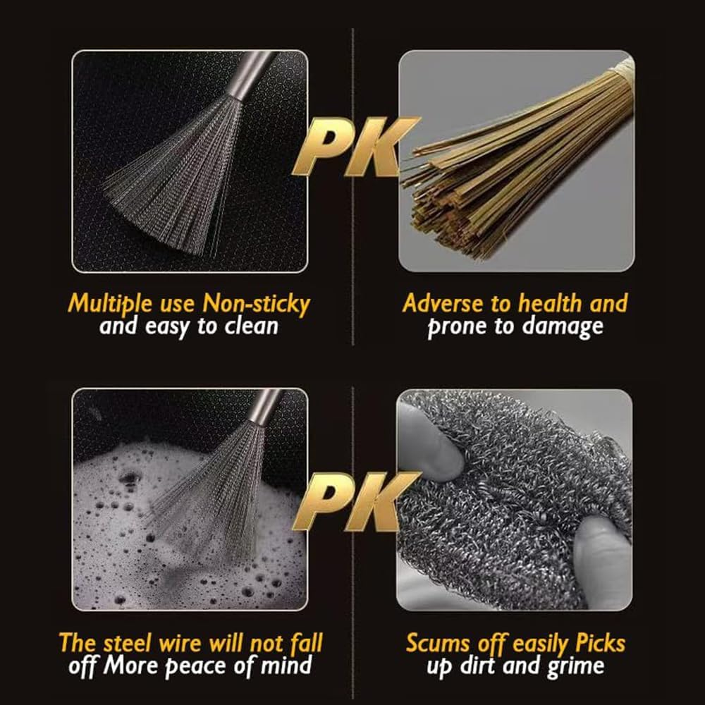 Shukitechi 2 Pack 304 Stainless Steel Cleaning Brushes, Heavy-Duty Metal Scrubber for Cast Iron, Pots, Pans, Grills, Tumblers and Dishes, Durable Kitchen Cleaning Tool Alternative to Steel Wool image number 3