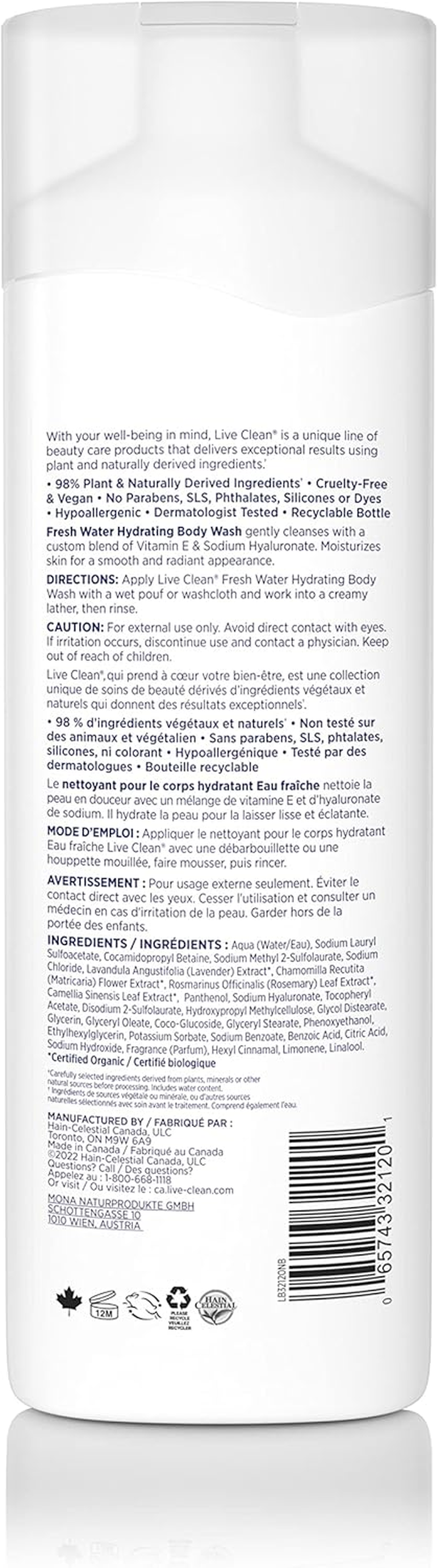 Live Clean Fresh Water Hydrating Body Wash, 17 Fluid Ounce