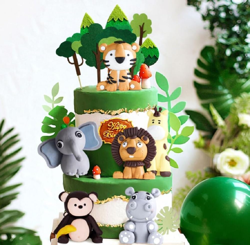 Jevenis Safari Animals, Elephant, Jungle Animals Cake Decoration - Wild One Palm Leaves Giraffe Decoration image number 6