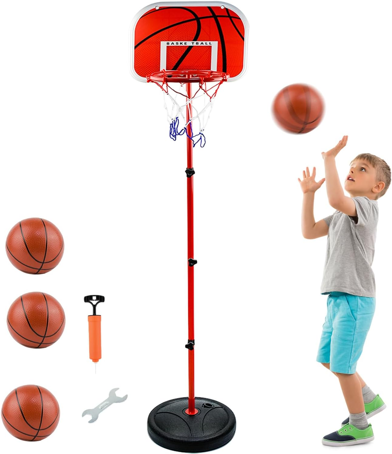 Aolkee 50Cm-150Cm Adjustable Indoor Outdoor Kids Basketball Hoop with 3 Balls Net Pump image number 2