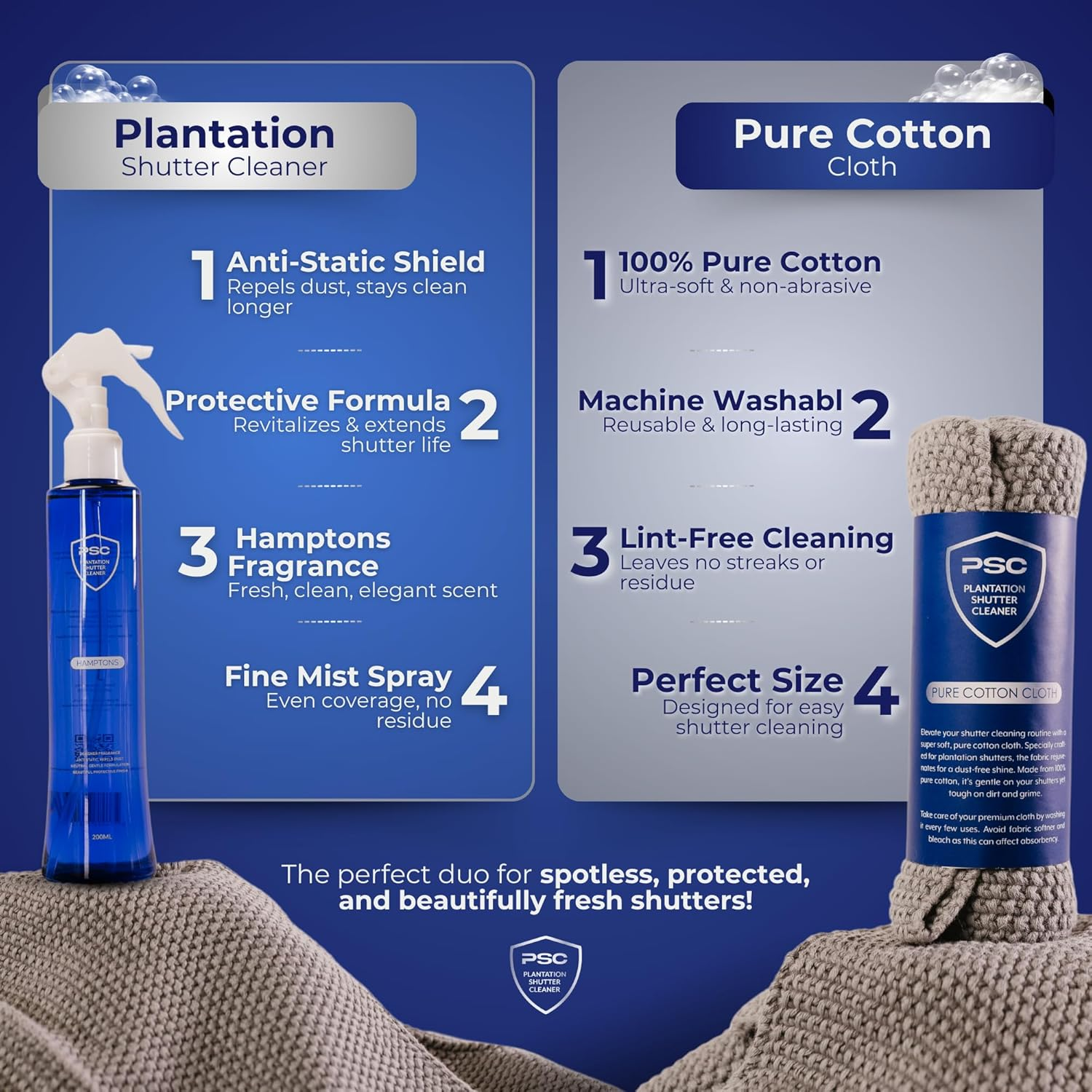 Plantation Shutter Cleaner Kit &ndash; Window Shutters Cleaning Kit with Cleaner Spray and Pure Cotton Cloth &ndash; Anti-Static Dust Cleaner Solution &ndash; Fresh and Clean Fragrance &ndash; Gentle Protective Finish image number 3