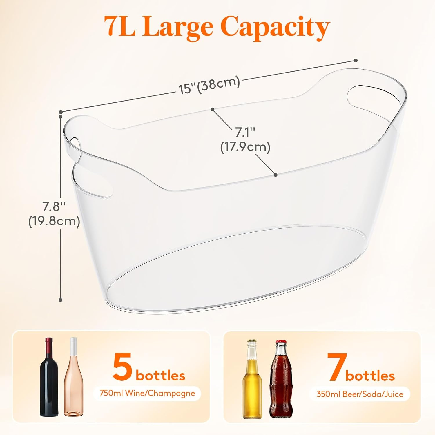 Lifewit 2 PCS Large Ice Bucket (7L) for Parties, Portable Champagne Bucket for Cocktail Bar, Clear Plastic Drink Cooler for Beverage/Wine/Beer/Juice, Mimosa Bar Supplies Chiller Tub with Scoop