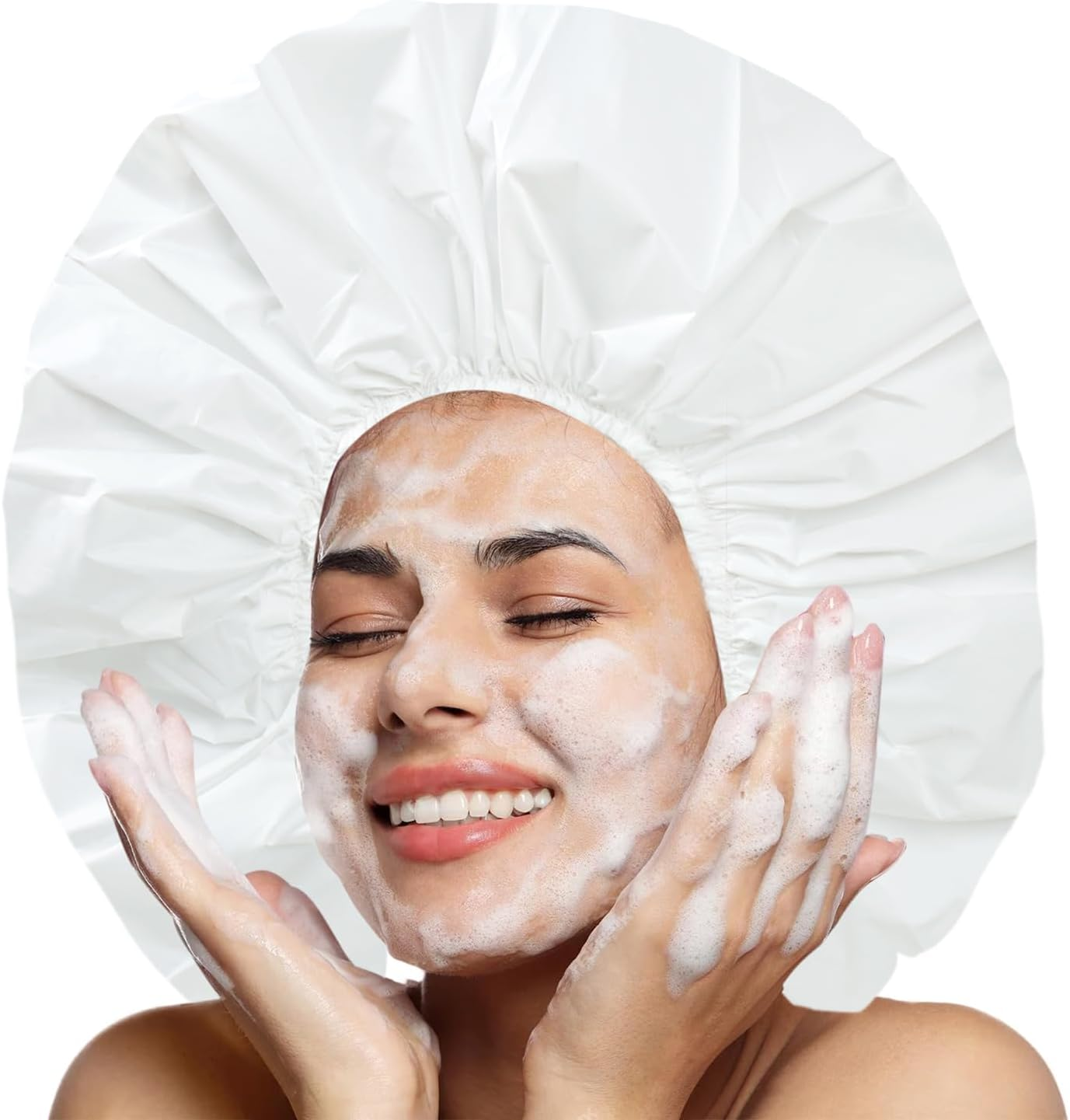 CHFONG Super Jumbo Shower Cap 2 PCS Waterproof Shower Caps for Women, Extra Large Shower Cap, Reusable Super Large Bath Caps Hair Cap for Long Thick Curly Hair, Locs, Twist Braids - Black + White image number 3