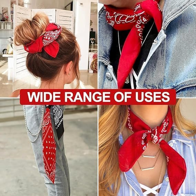 Sooyee Cotton Paisley Bandana Scarf Headband 3 Pack Red White Black image number 5