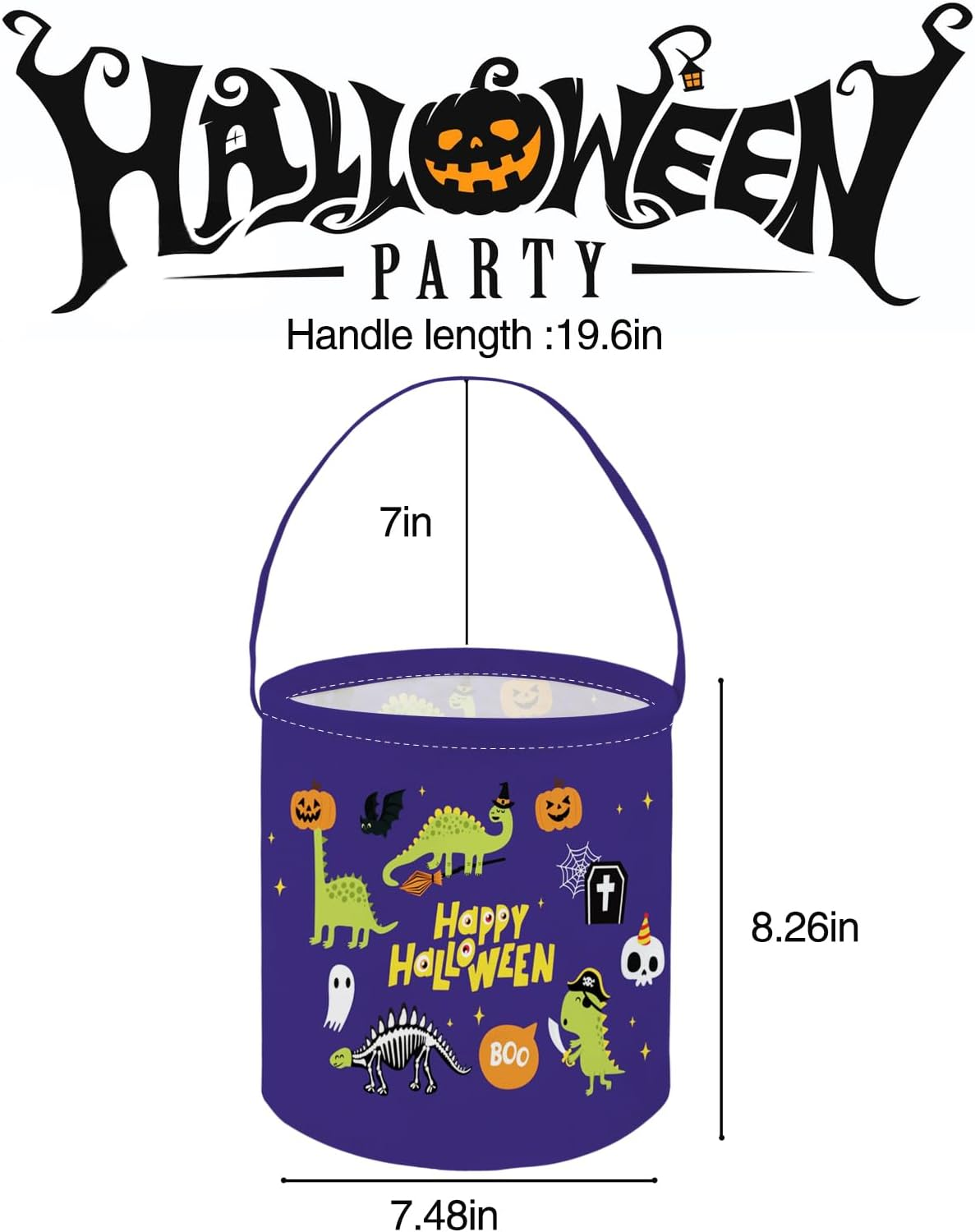 ESSME Halloween Bucket, Trick or Treat Buckets for Halloweens Party Supplies, Candy Buckets, Kids Bucket for Girls and Boys.(Halloween Dinosaurs)