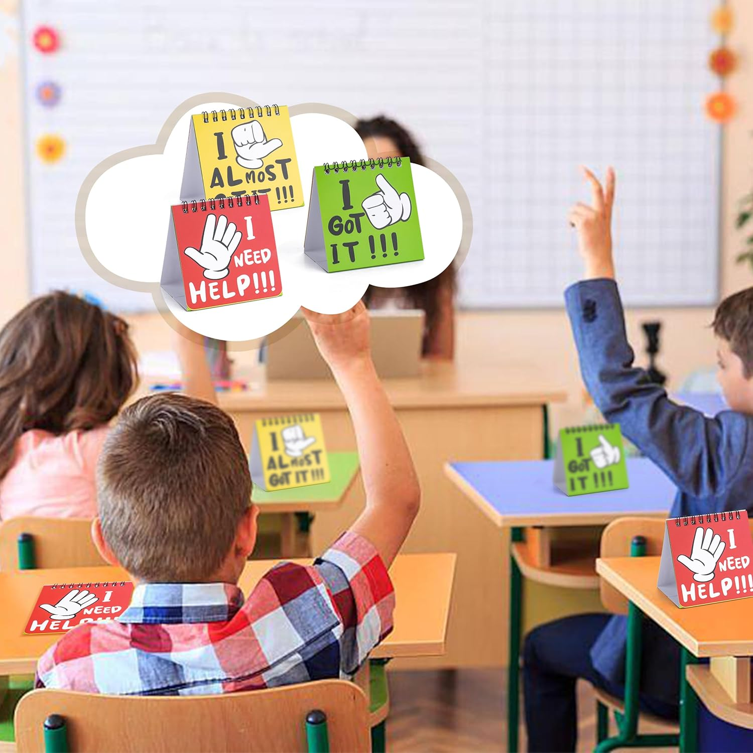 PERBDEAL 24 Pcs I Need Help Mini Flip Charts - Classroom Management Tools for Teachers Interaction and Behavior Self-Assessment Cards for Students Educational and Learning Activities School Supplies image number 3