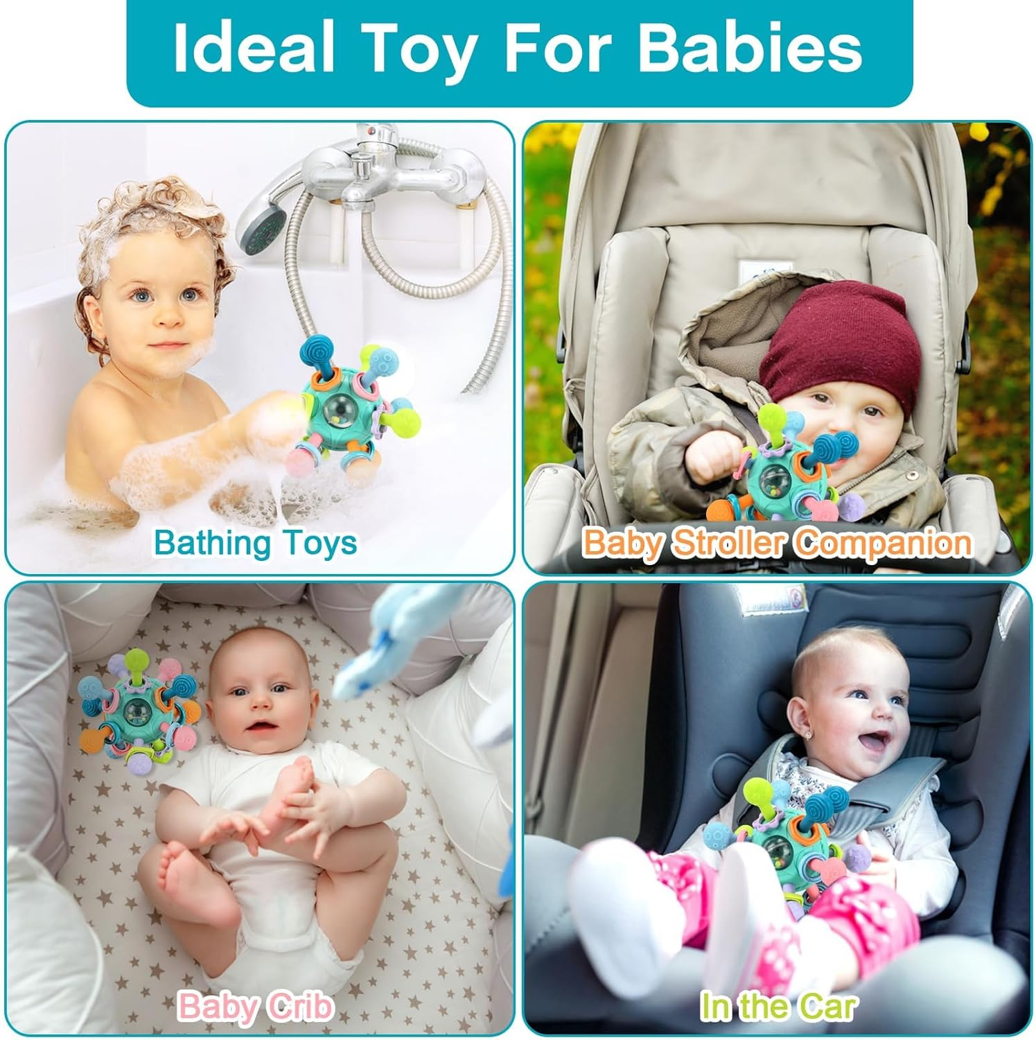 Baby Montessori Sensory Toys 0-6 Months, Teething Toys for Babies, Gifts for Infant Newborn Boys Girls 0 3 6 9 12 18 Months, Rattle Chew Toys for 1 2 Year Old Toddler Bpa-Free Freezer Soft (Green)