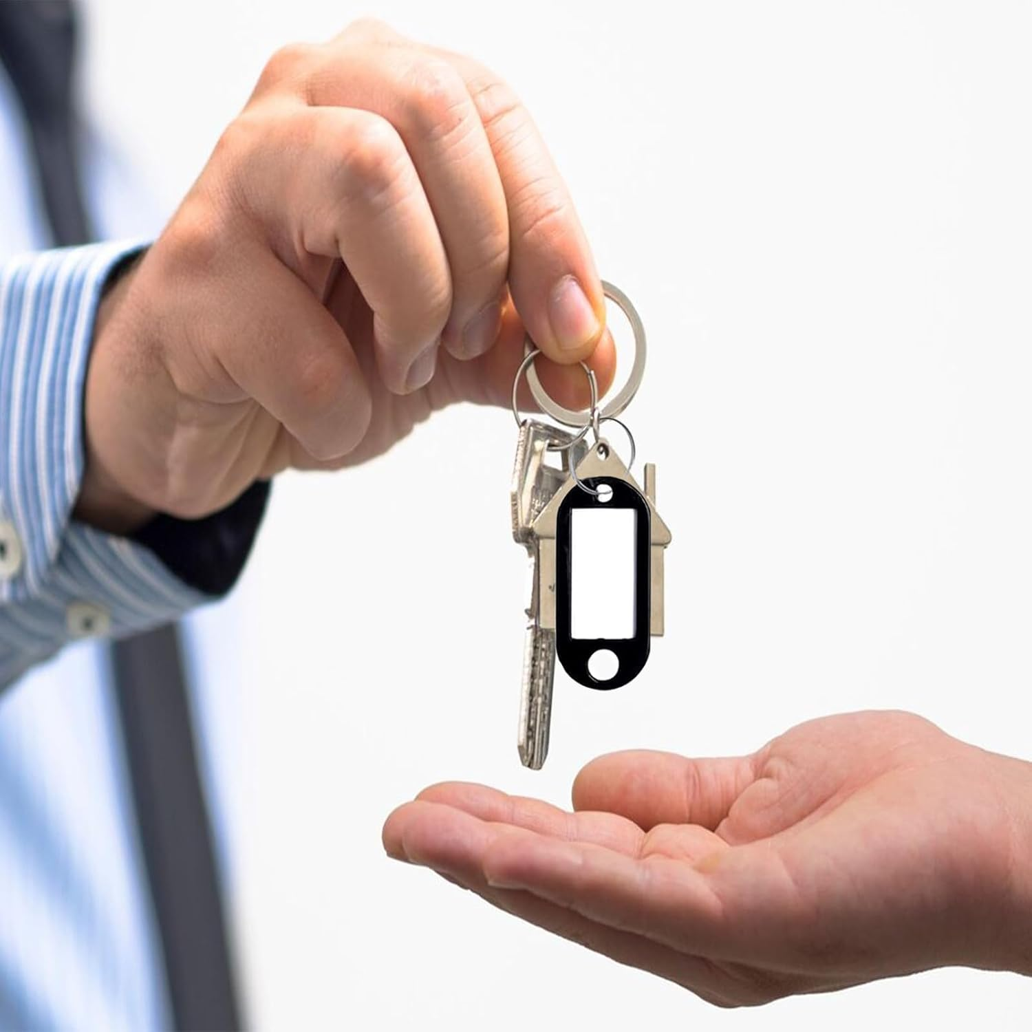 50 Pcs Plastic Key Tags, 10 Color Identifiers Key Ring Tags Chain,Label for Name,Office Key Labels for Luggage,Pets image number 1