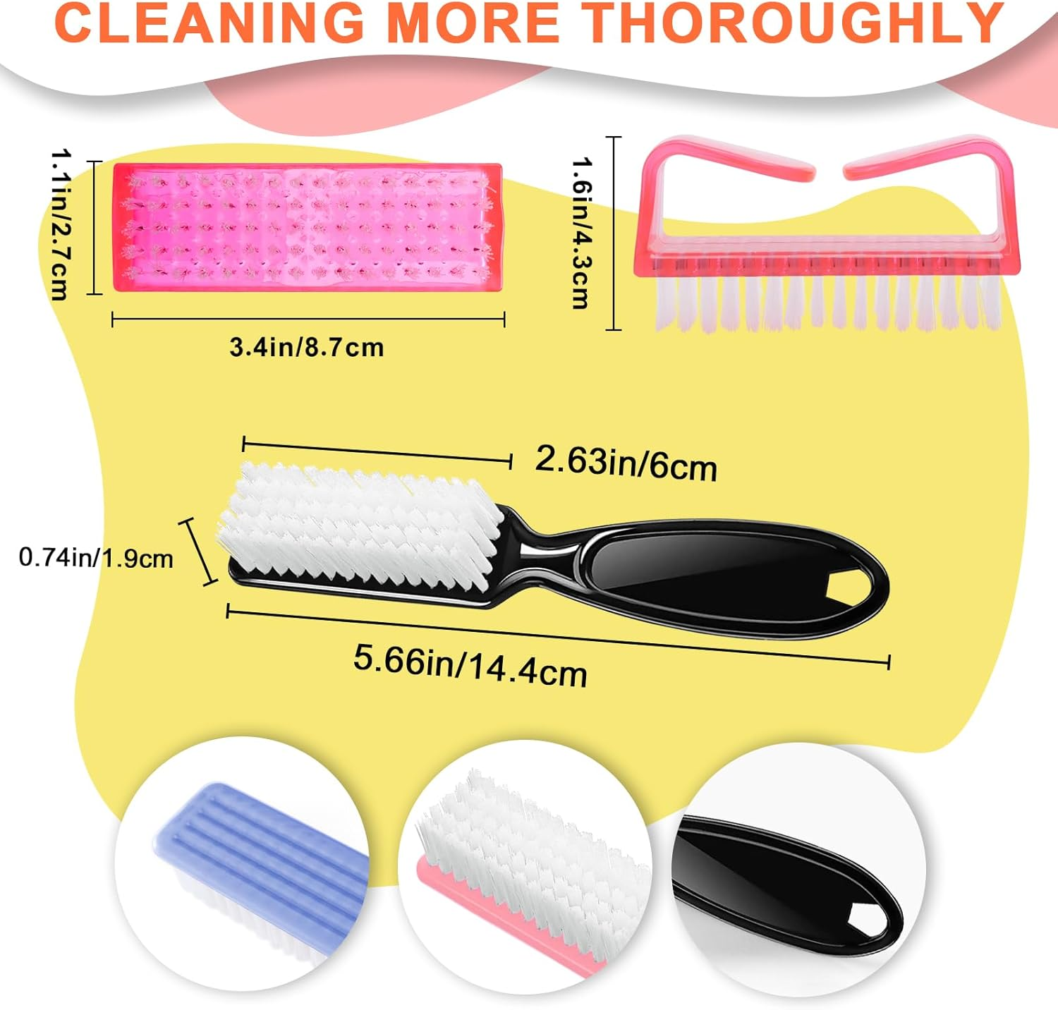 8 PCS Nail Brush for Cleaning Fingernails, Handle Grip Nail Scrubber Brush, Cleaner Brushes Manicure Tools Scrub Brushes Kit, Toenail Brush to Clean under Nails Pedicure Foot Small Brush Women Men image number 3