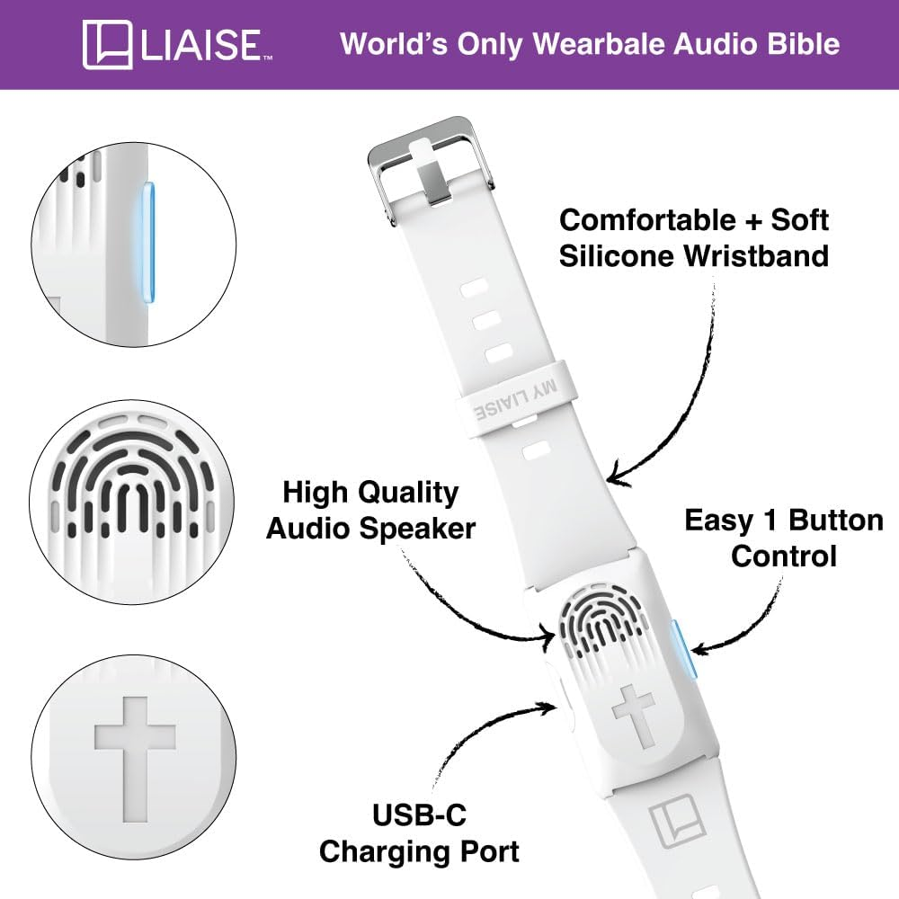 LIAISE Wearable Audio Wristband, WWJD Bracelet and Audio Bible, 300+ NIV Verses, Jesus Bracelet Speaker, Christian Wristband for Men and Women (White) image number 6