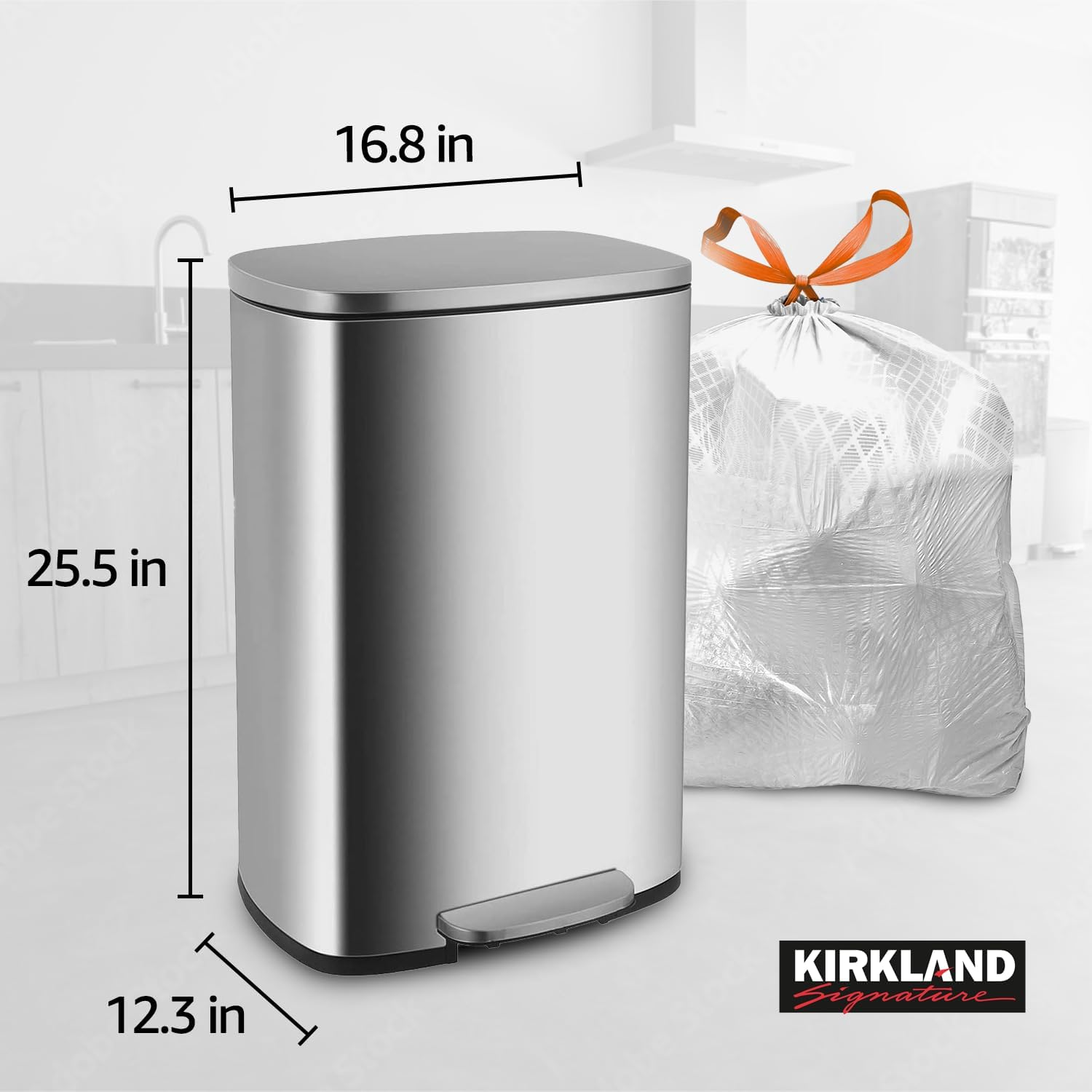 BD Kirkland Signature Drawstring White Kitchen Trash Bags, 13 Gallon, 200 Count image number 1