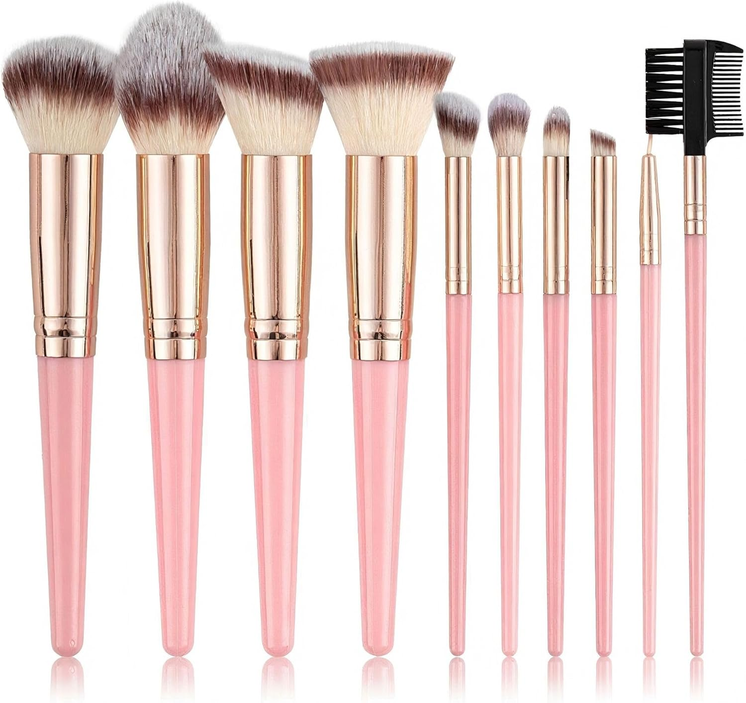 Makeup Brush Set 10-Piece Premium Synthetic, Soft Face & Eye Makeup Brushes for Foundation Concealer Eyeshadow Blush, Pink image number 3