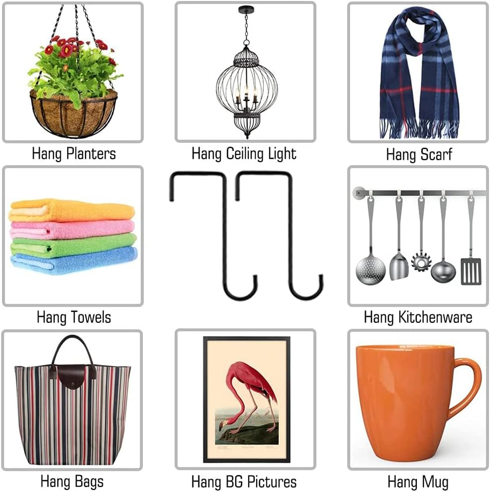 8Pcs Fence Hooks, 6/8 Inch Stainless Steel Hanging Basket Bracket Heavy Duty Iron Garden Hanging Brackets Hooks for Bird Feeders, Fences, Indoor & Outdoor Hanging (6 Inches) image number 1